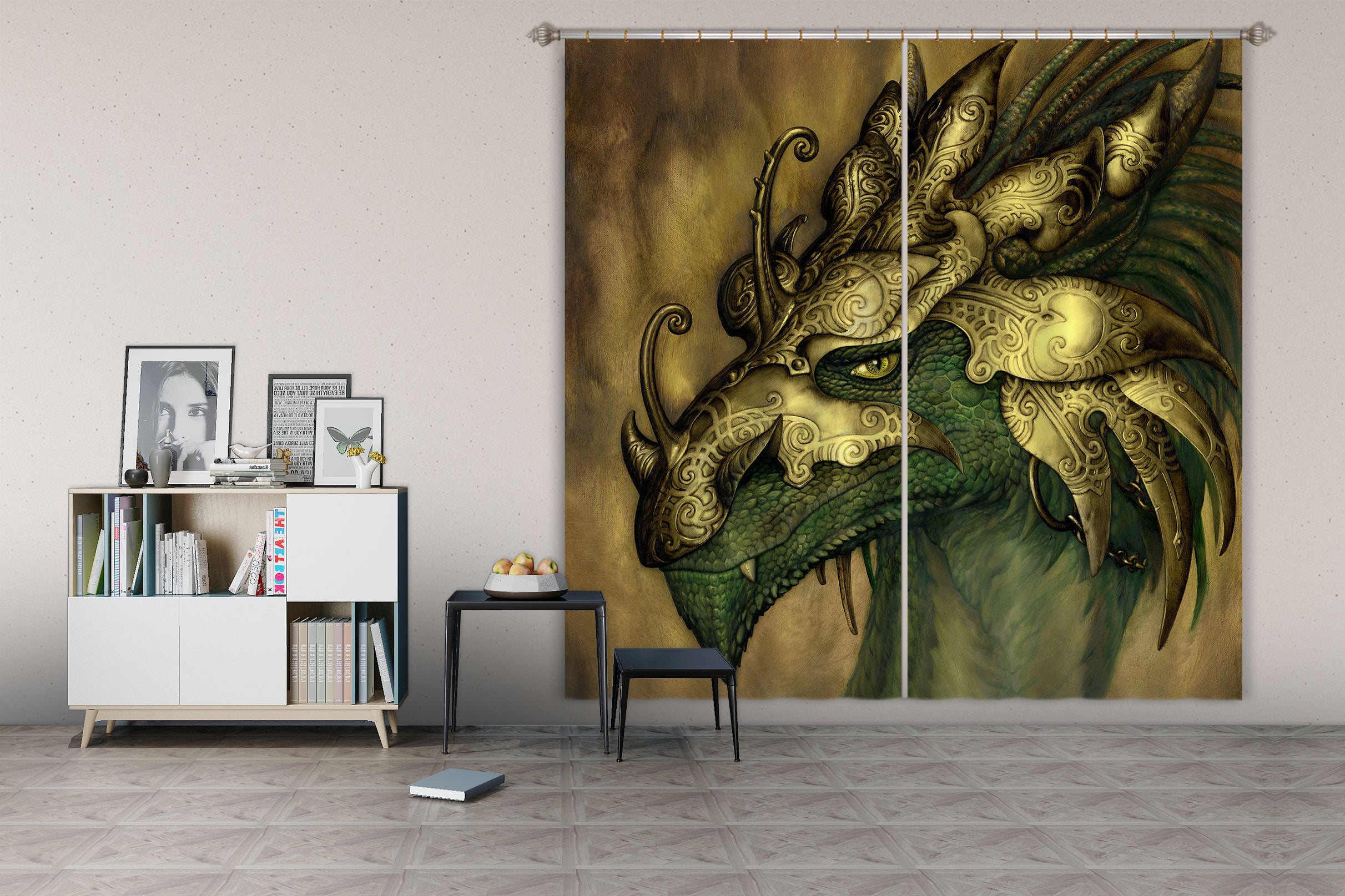 3D Dragon Head 8013 Ciruelo Curtain Curtains Drapes