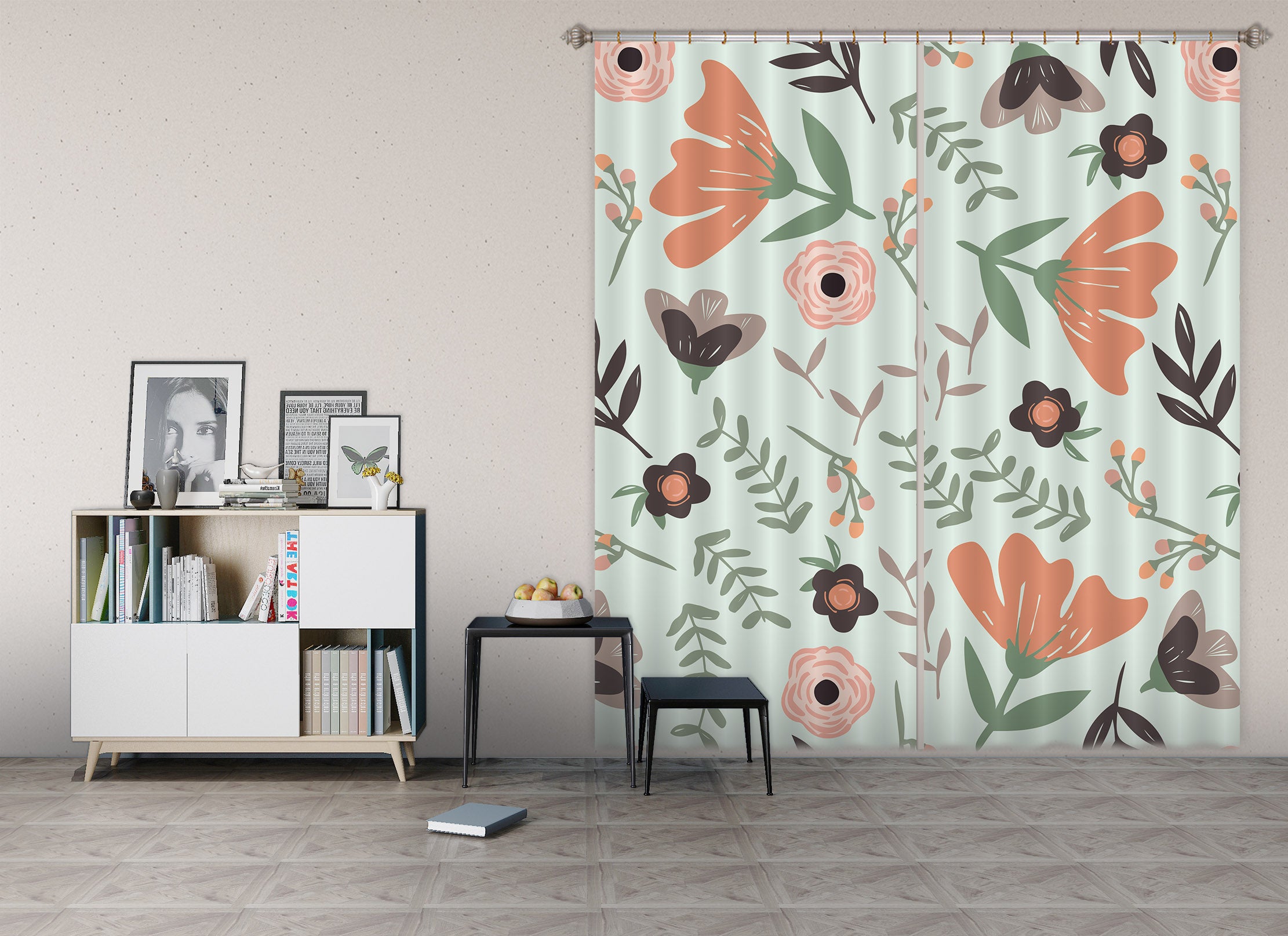 3D Flower Pattern 044 Jillian Helvey Curtain Curtains Drapes