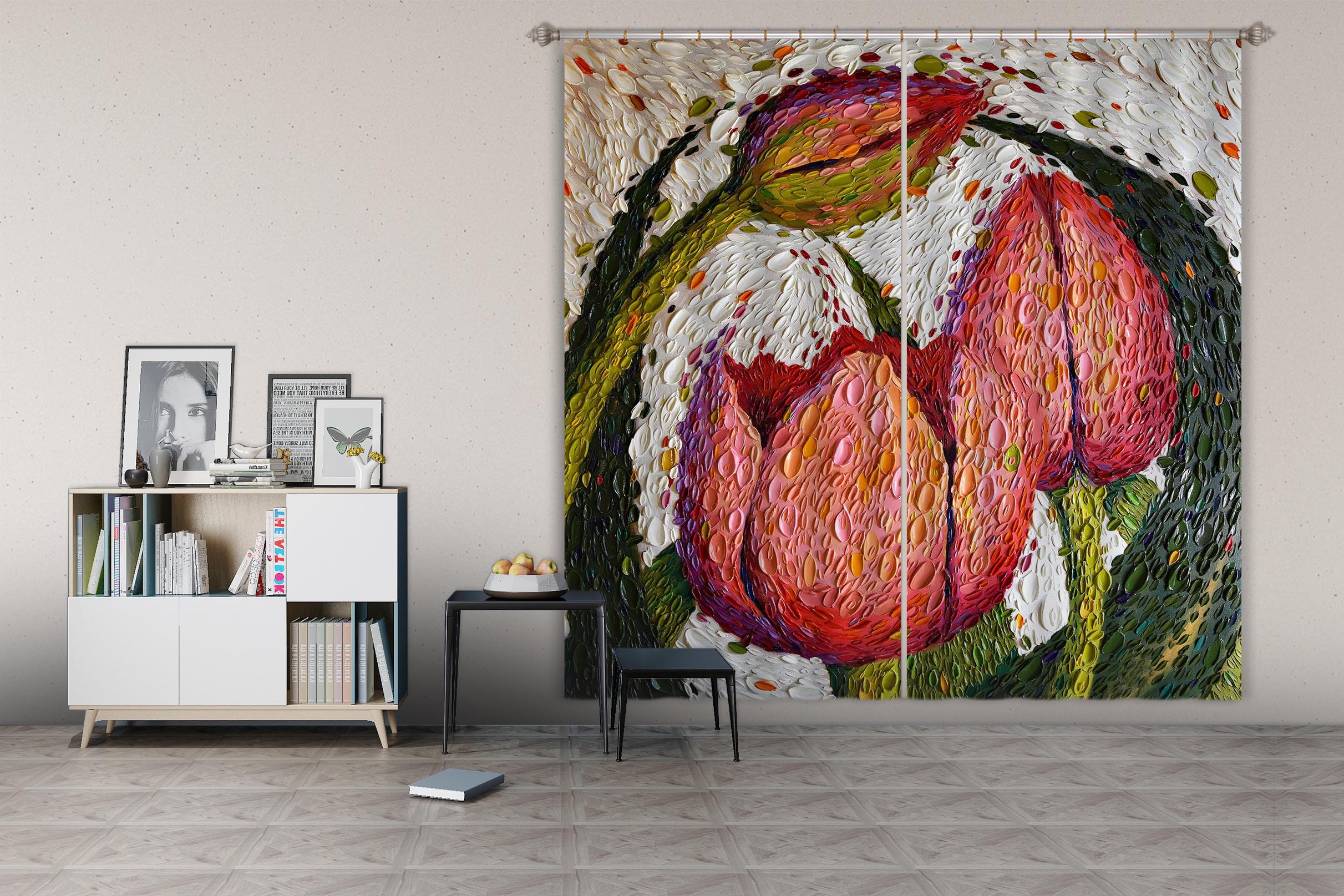 3D Red Rose 054 Dena Tollefson Curtain Curtains Drapes