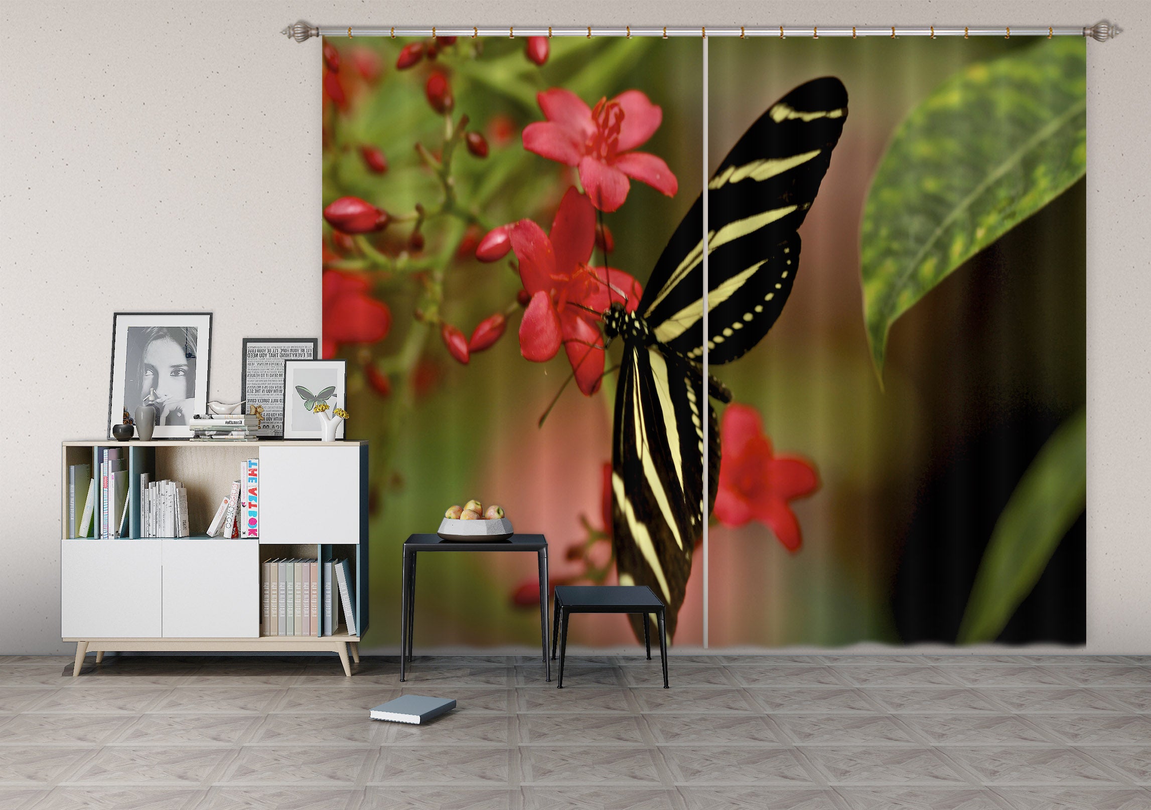 3D Butterfly Collecting Honey 079 Kathy Barefield Curtain Curtains Drapes