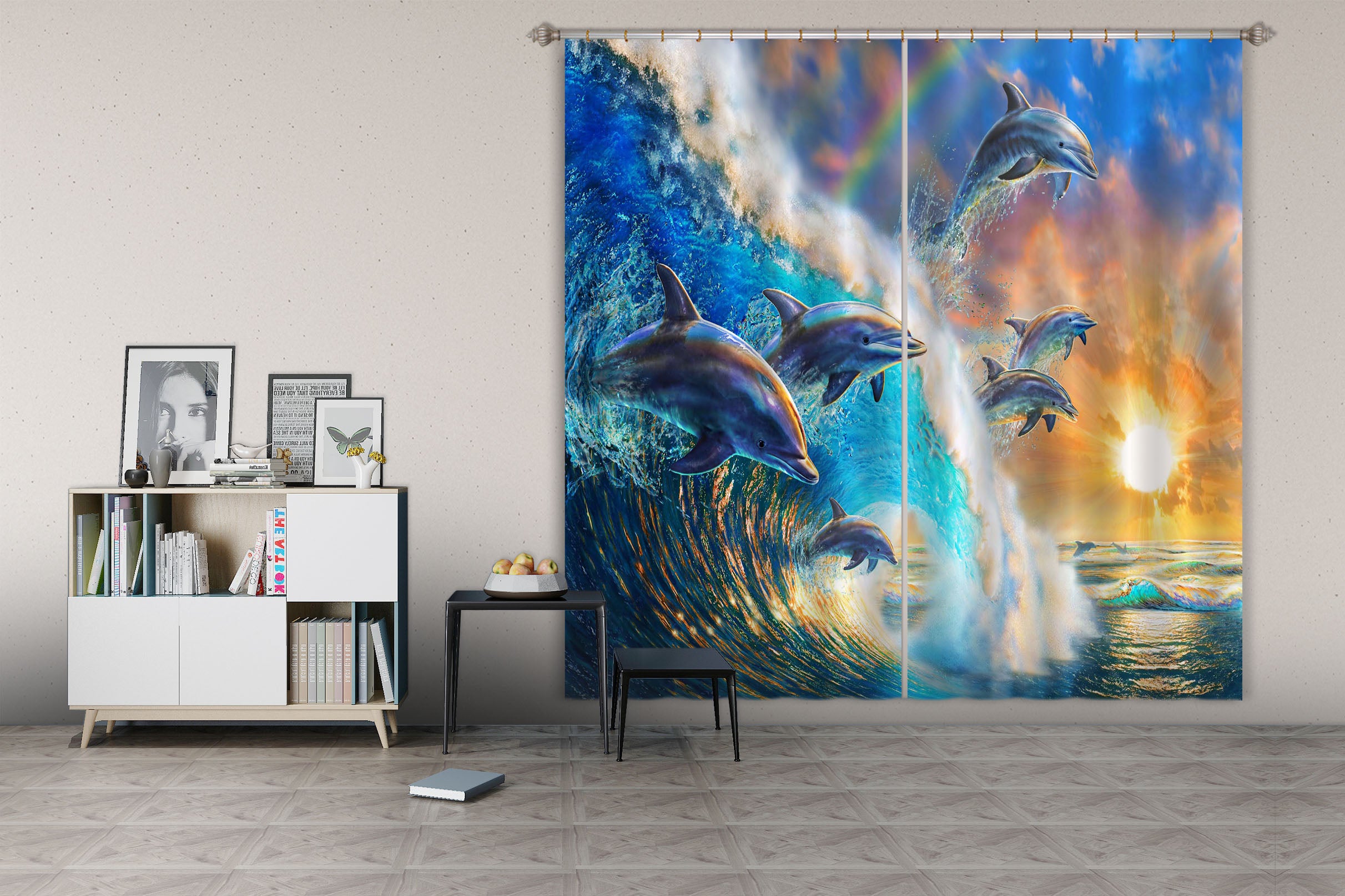 3D Dolphin Wave 056 Adrian Chesterman Curtain Curtains Drapes