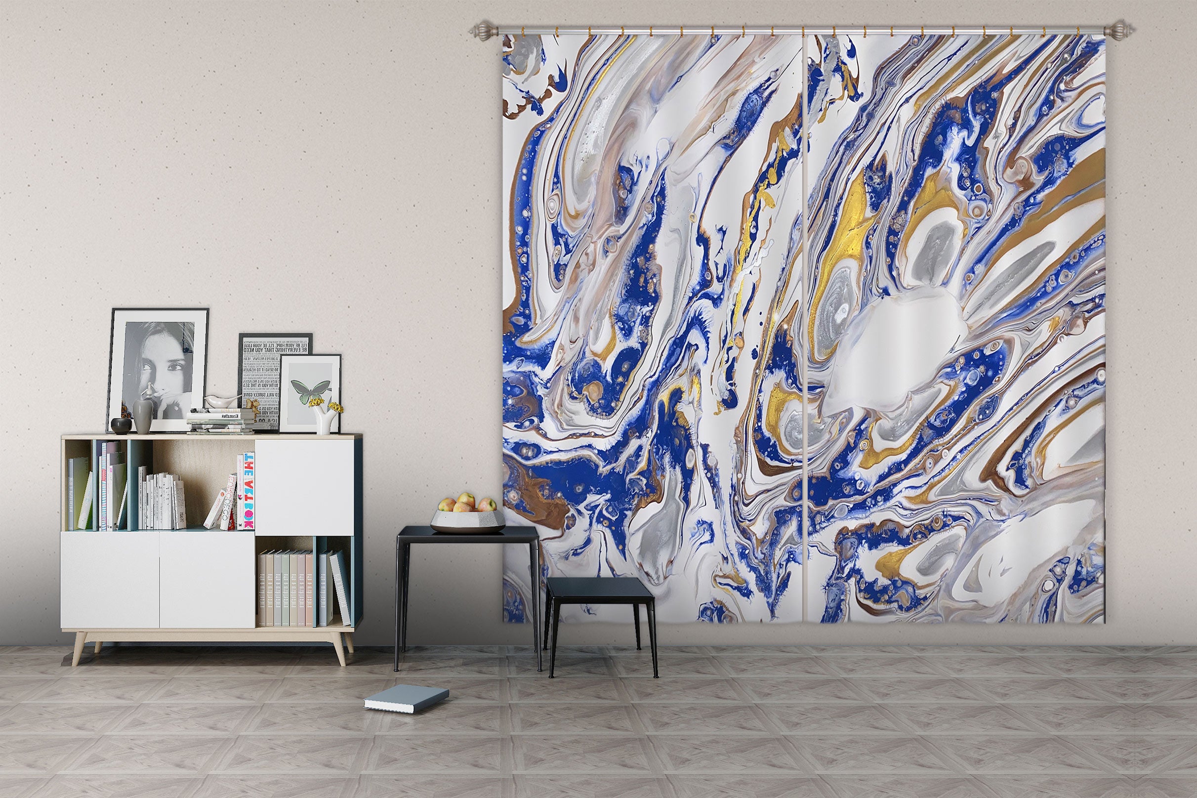 3D Blue Ash Gold Texture 8043 Valerie Latrice Curtain Curtains Drapes