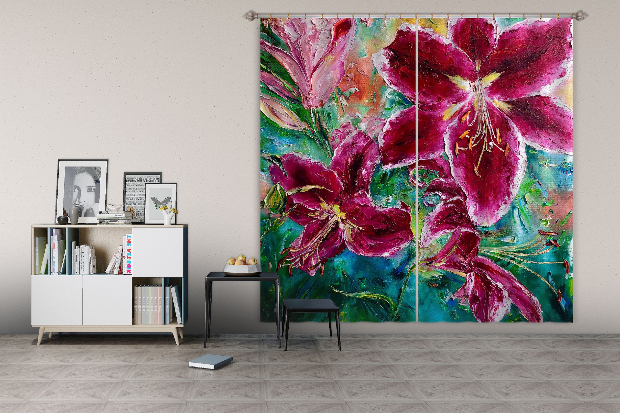 3D Rose Red Lily 397 Skromova Marina Curtain Curtains Drapes