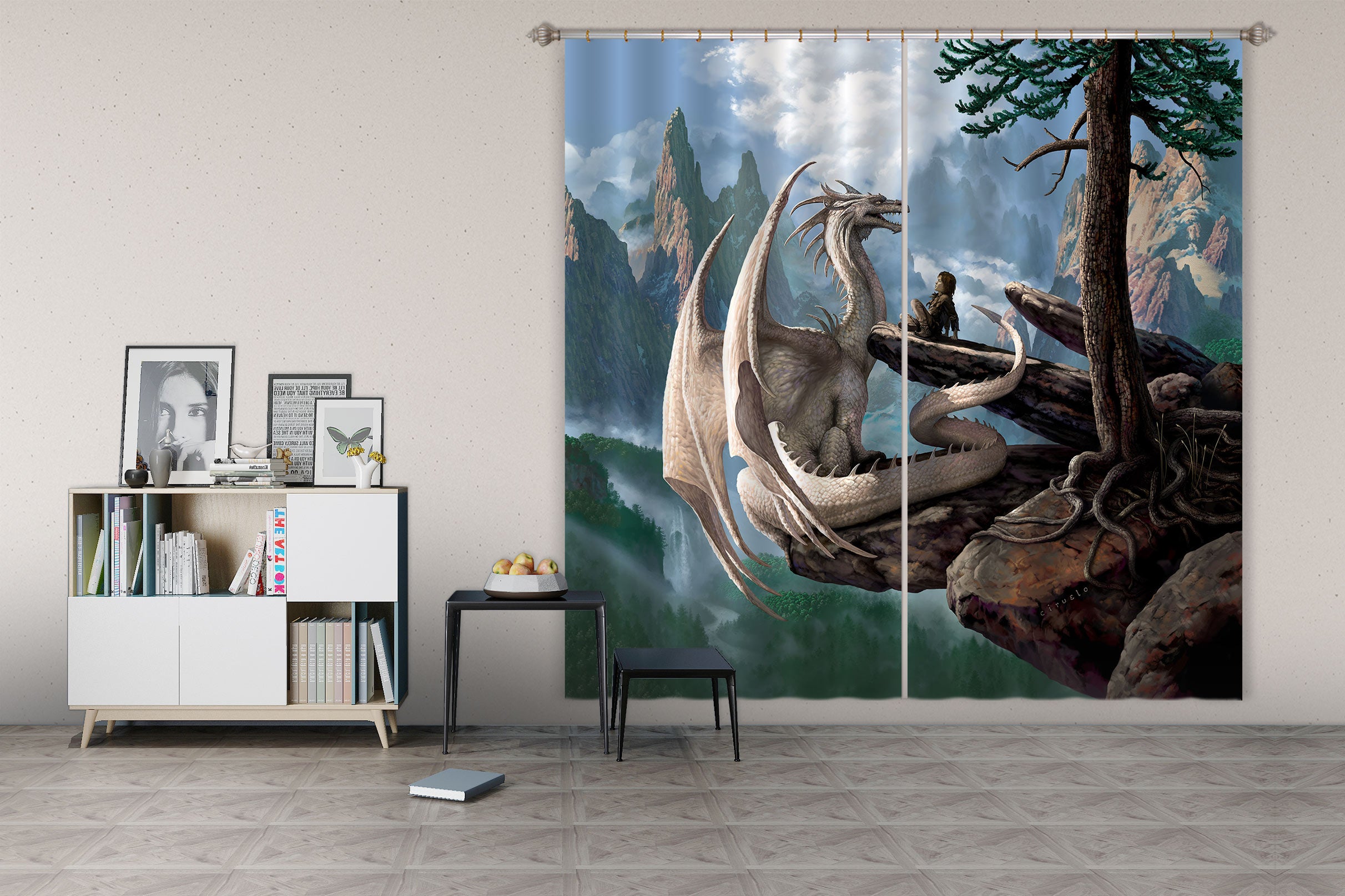 3D Rock White Dragon 7213 Ciruelo Curtain Curtains Drapes