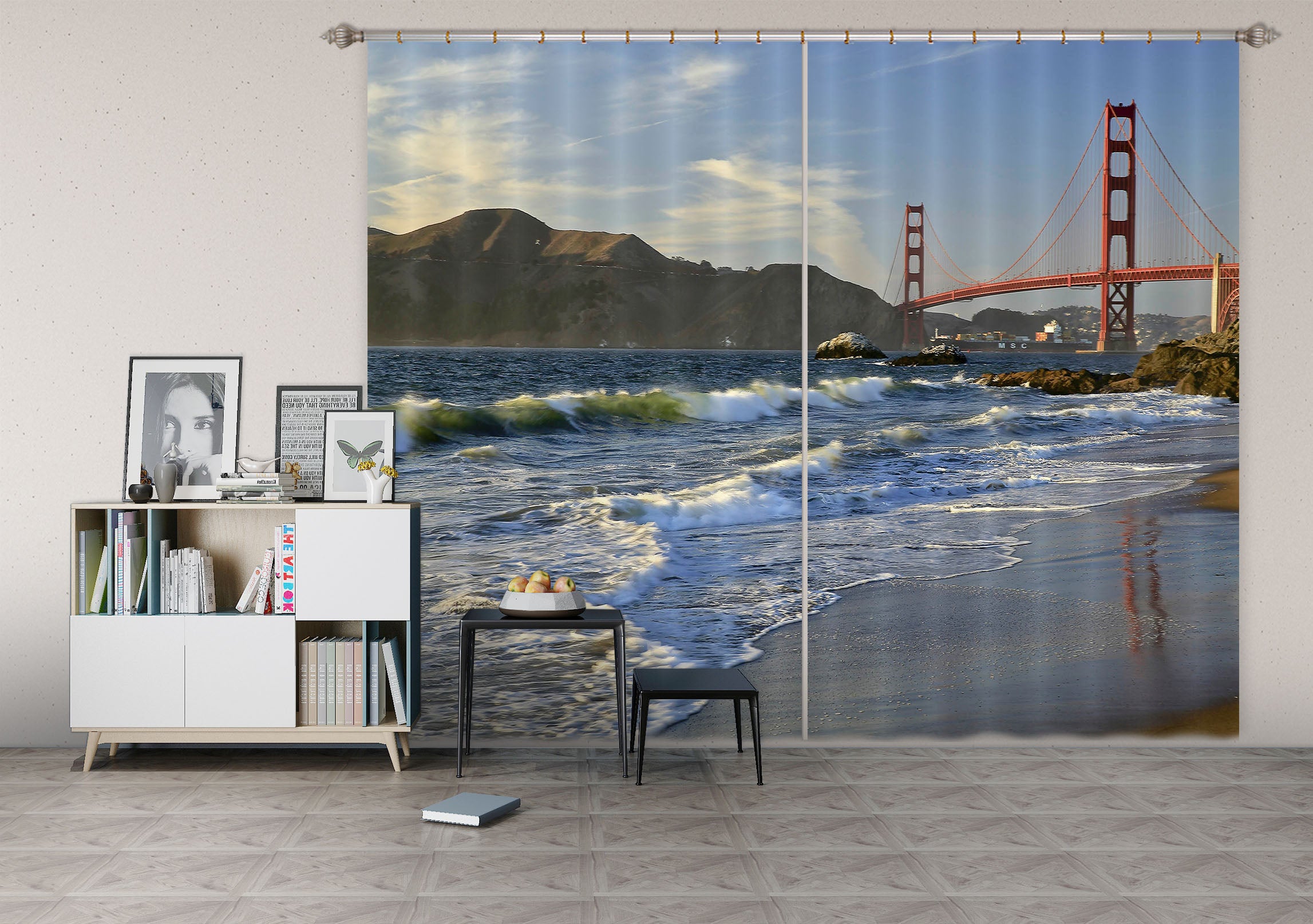 3D Wave Beach 050 Kathy Barefield Curtain Curtains Drapes