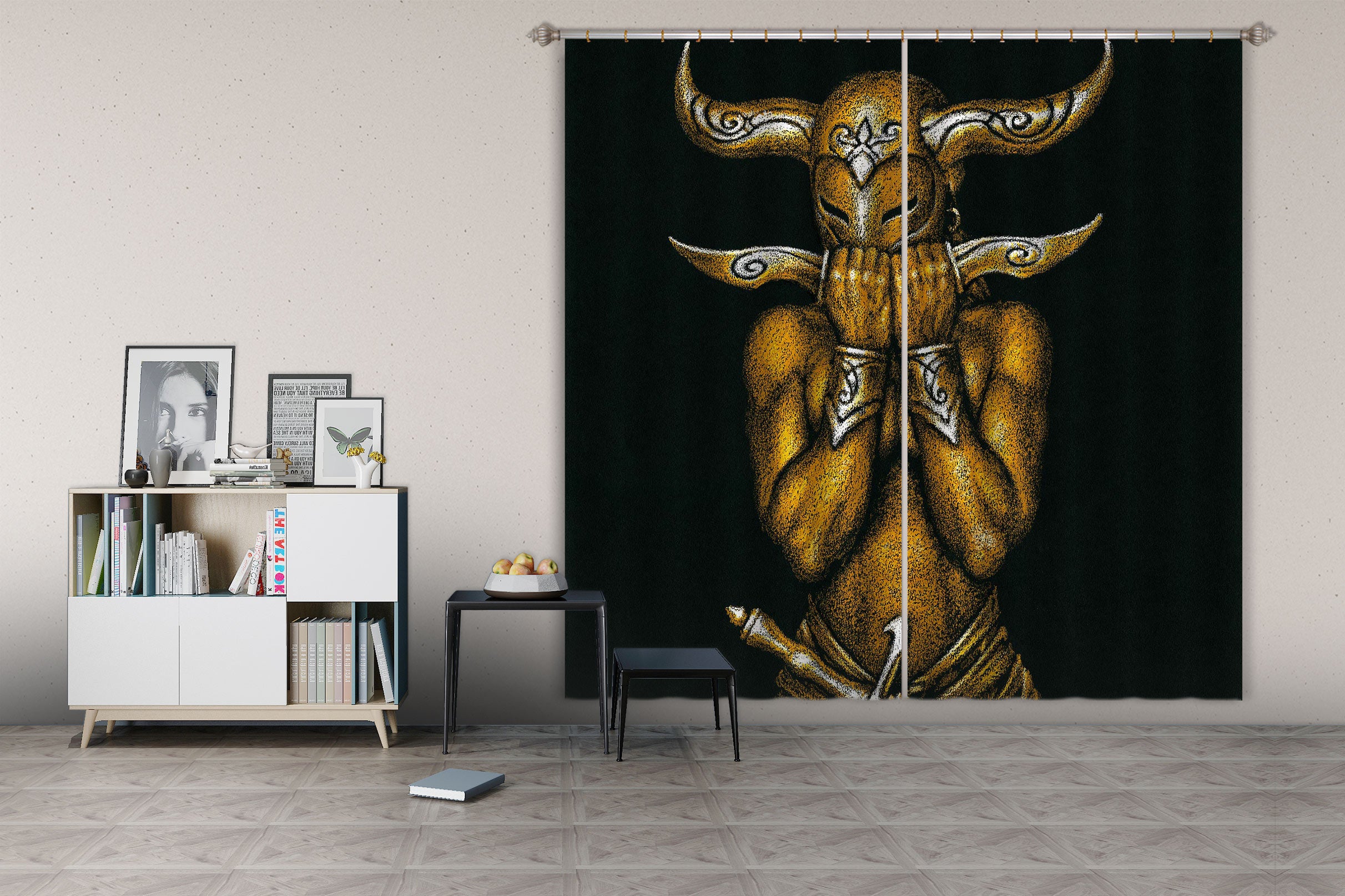 3D Horn Mask Man 7210 Ciruelo Curtain Curtains Drapes