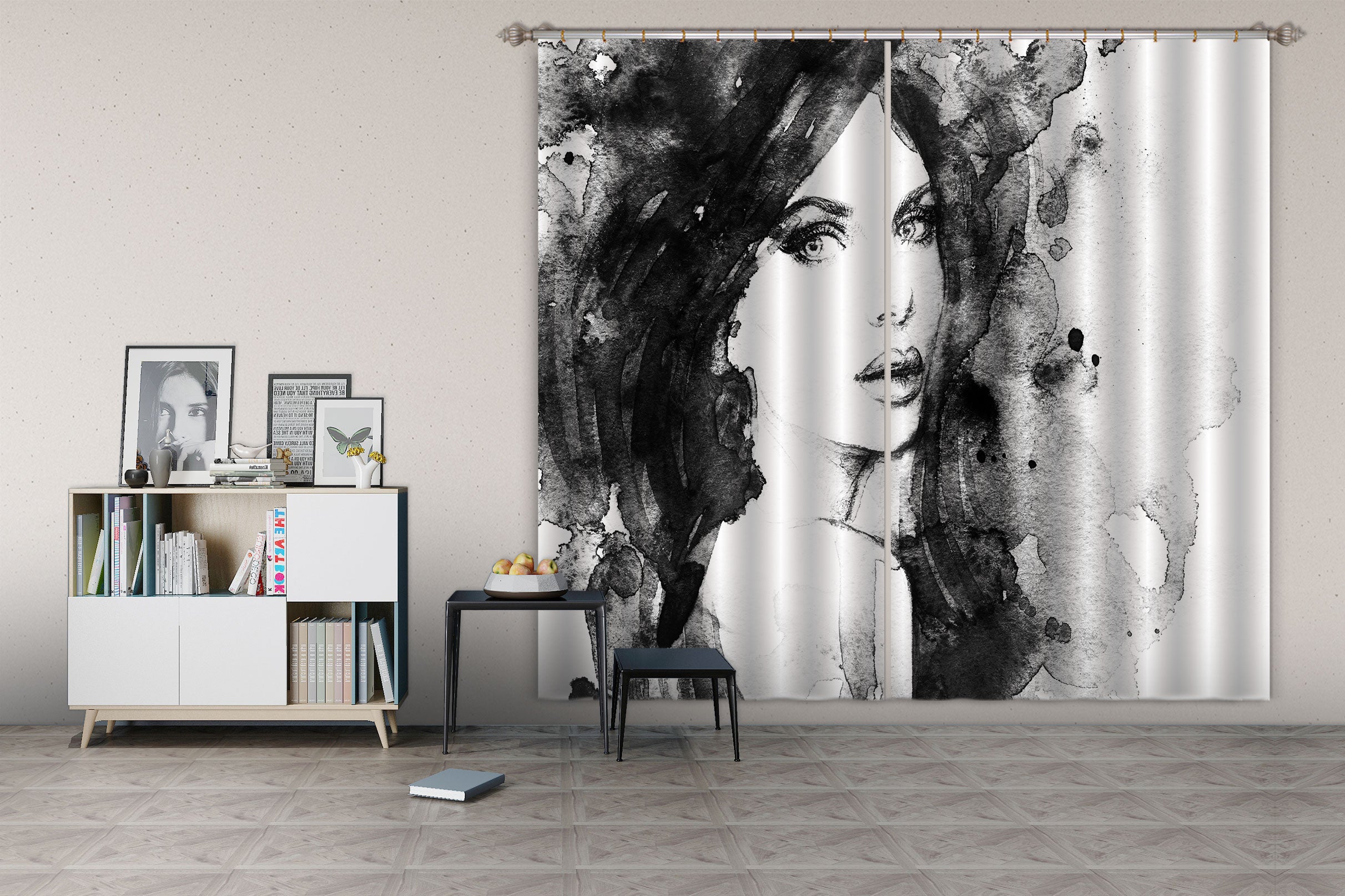 3D Black Hair Model 016 Curtains Drapes