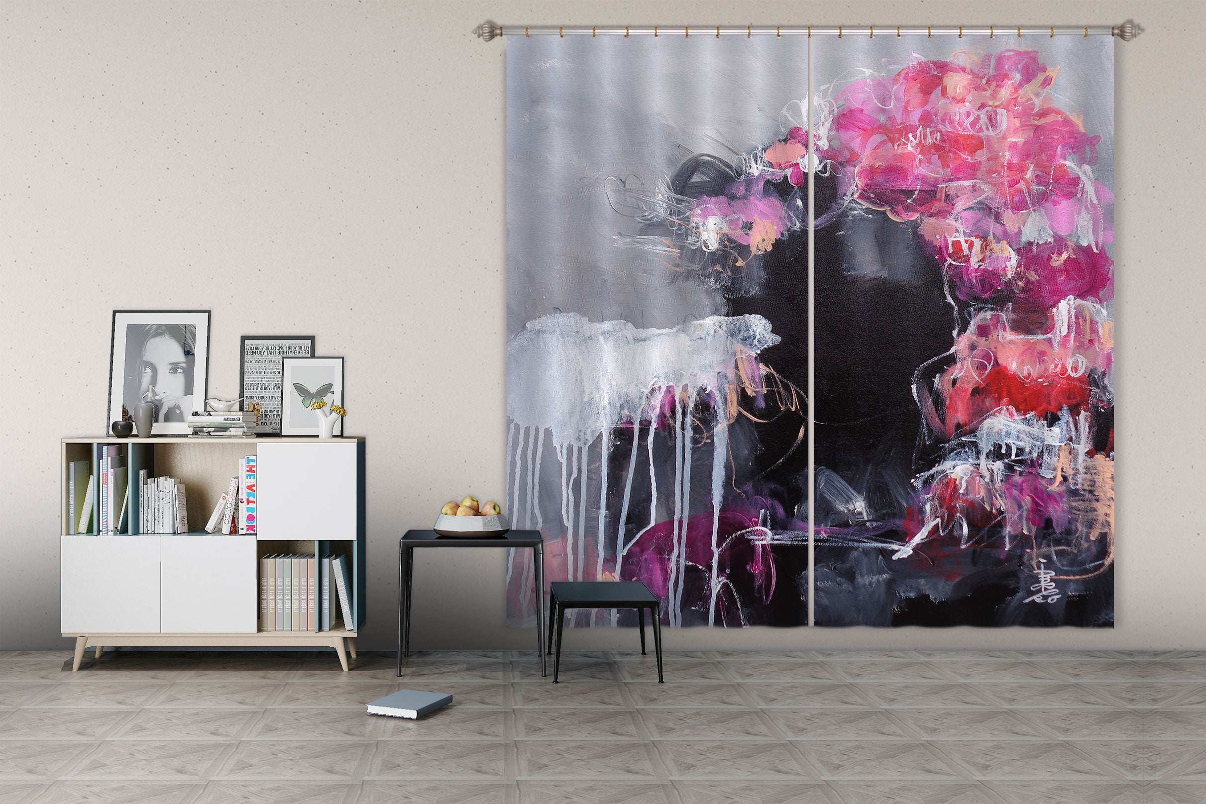 3D White Watercolor 2430 Misako Chida Curtain Curtains Drapes