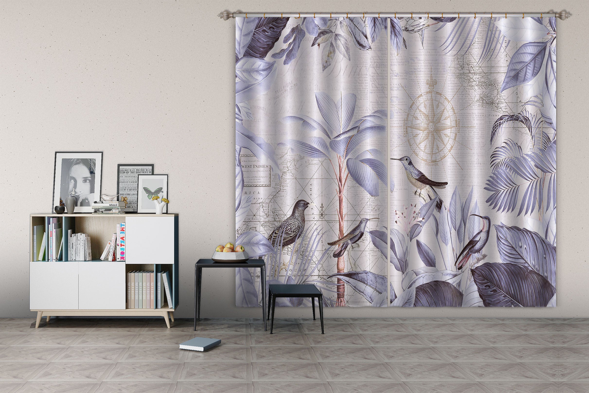 3D Purple Bird 024 Andrea haase Curtain Curtains Drapes