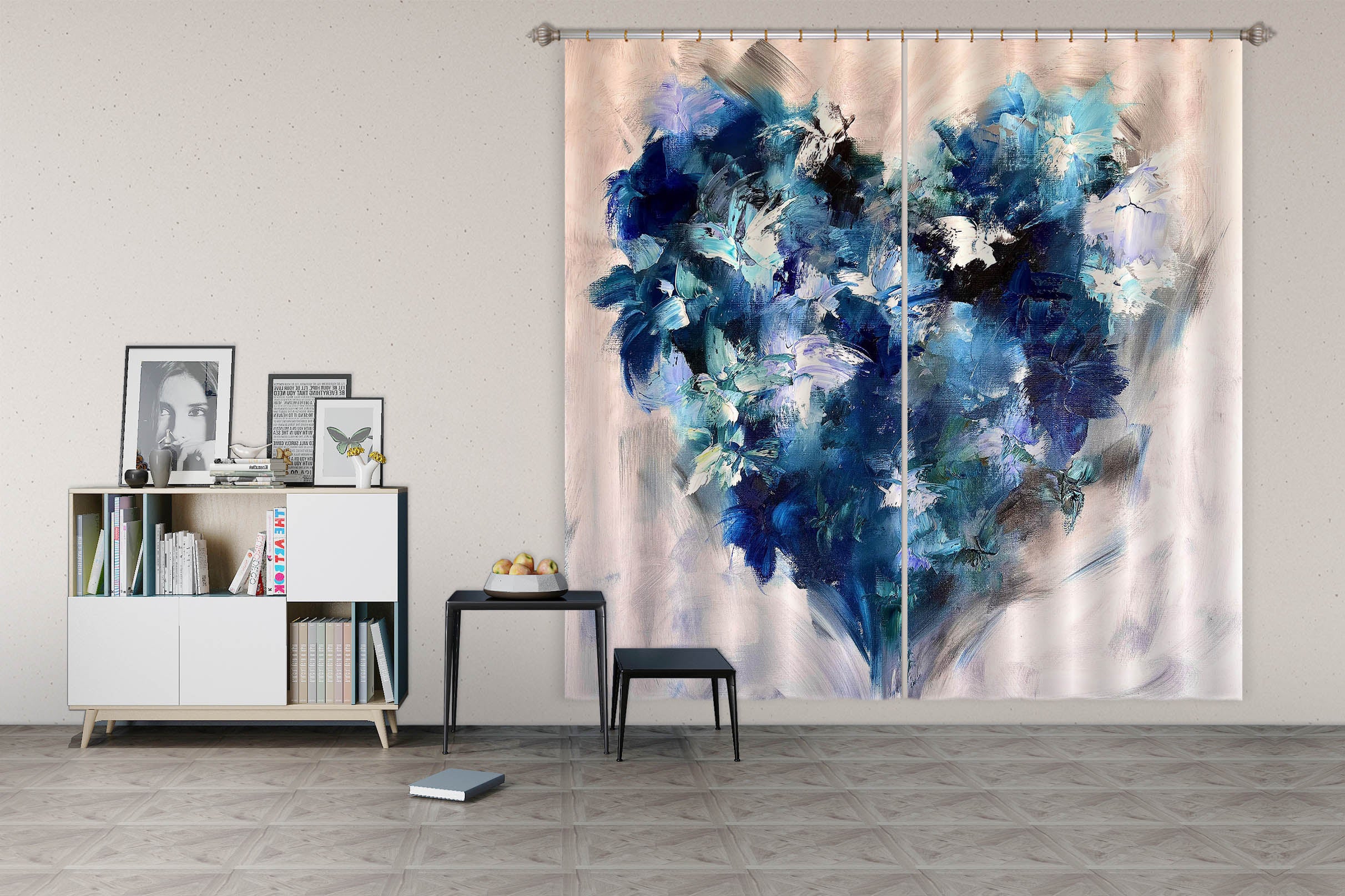 3D Blue Love Flower 3010 Skromova Marina Curtain Curtains Drapes