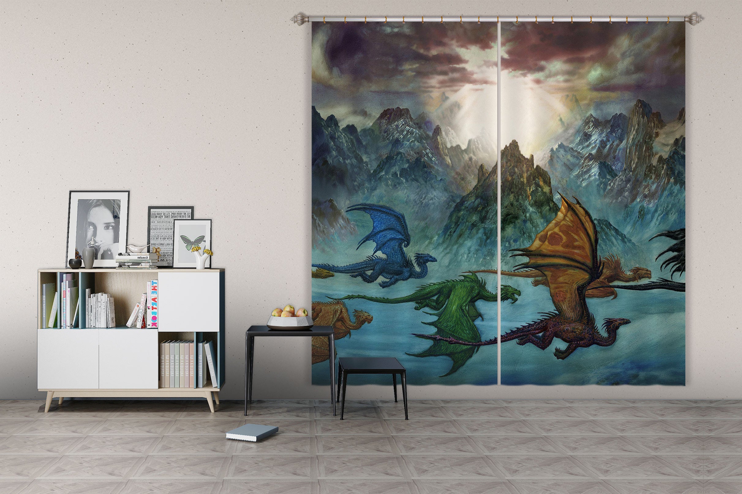 3D Mountain Peak Color Dragon 7226 Ciruelo Curtain Curtains Drapes