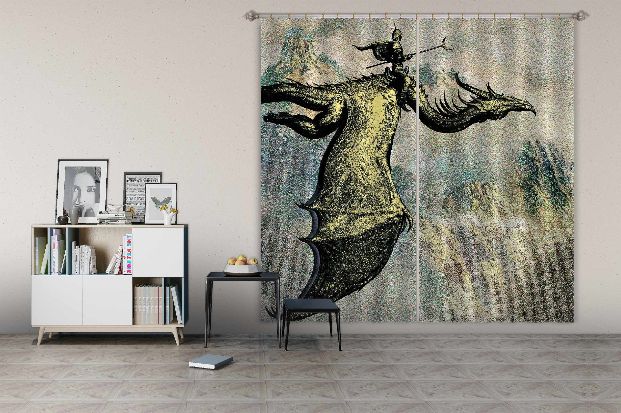 3D Fly Mount Dragon 7185 Ciruelo Curtain Curtains Drapes