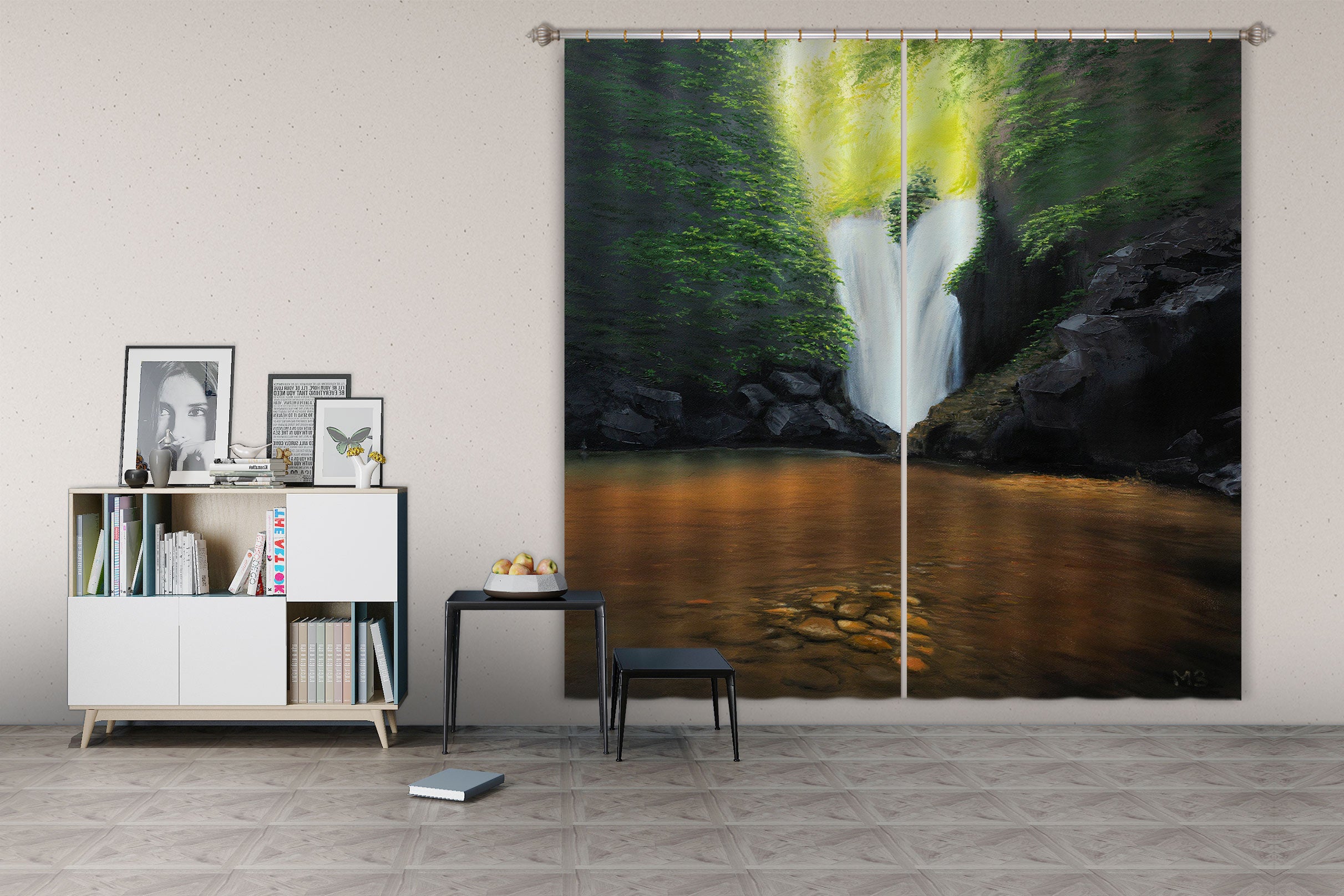 3D Grotto Flowing Water 1713 Marina Zotova Curtain Curtains Drapes
