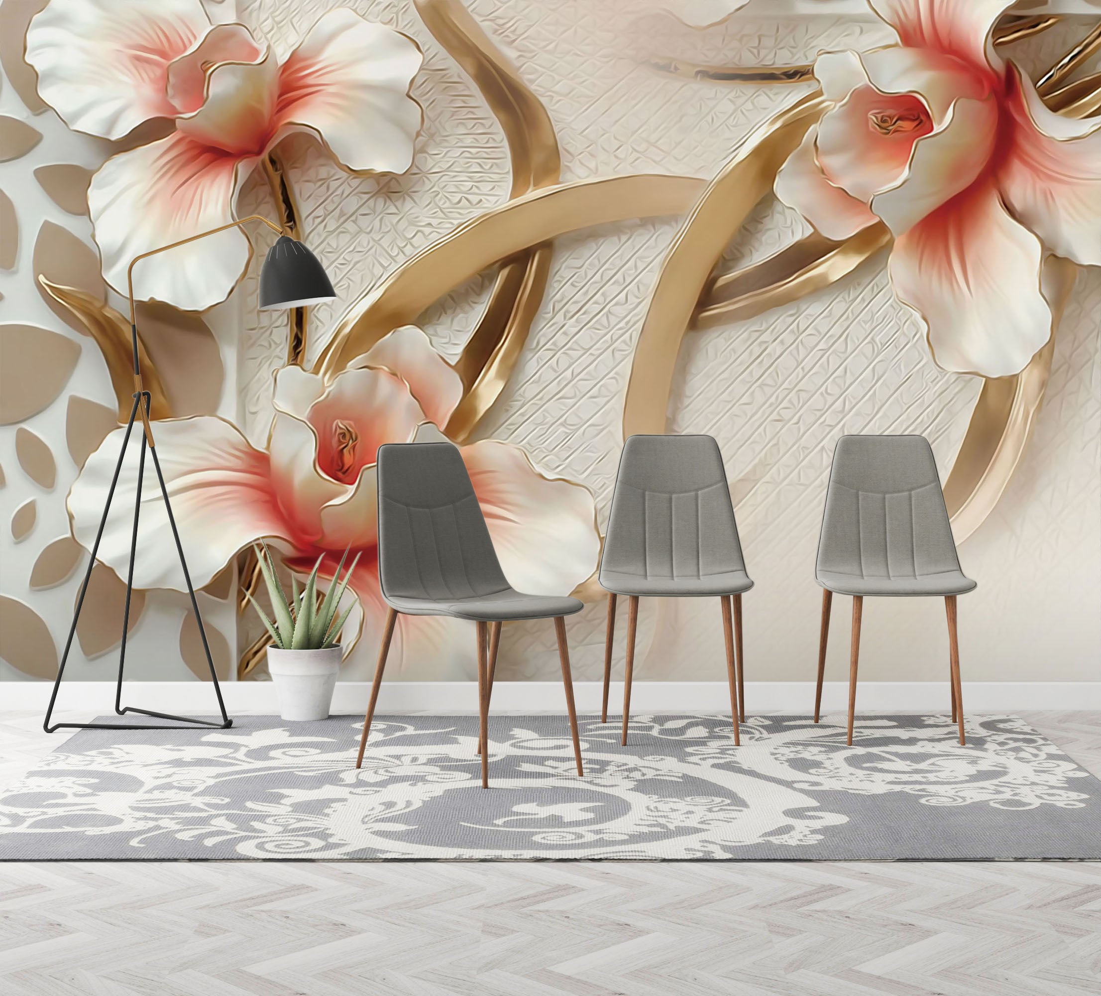 3D Embossed Flower 018 Wall Murals