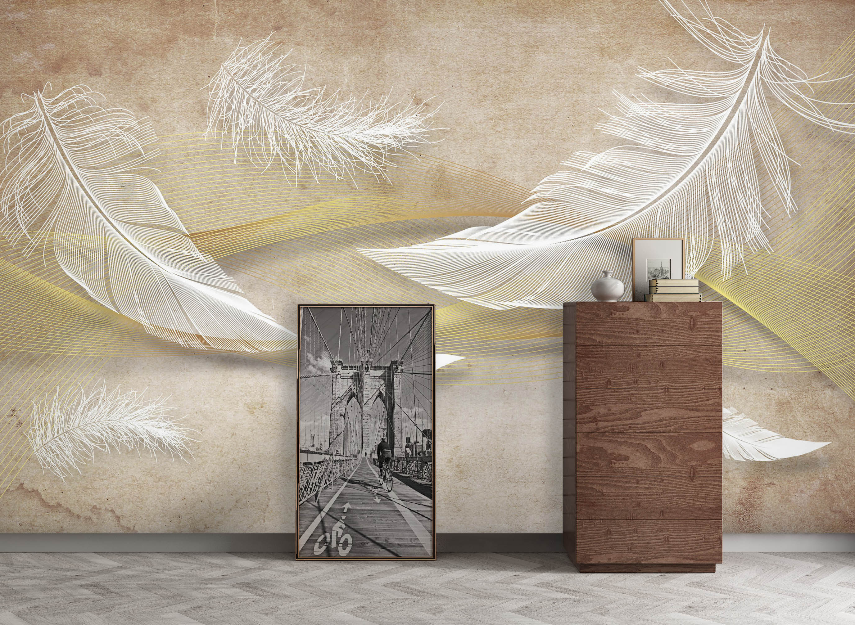 3D White Goose Feather 1054 Wall Murals