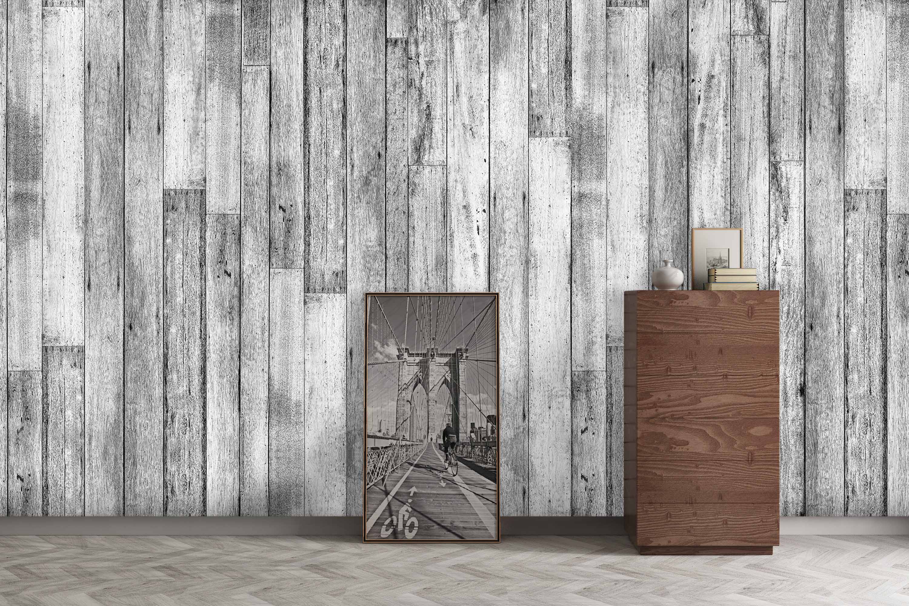 3D Grey Wooden Wall 44 Wall Murals