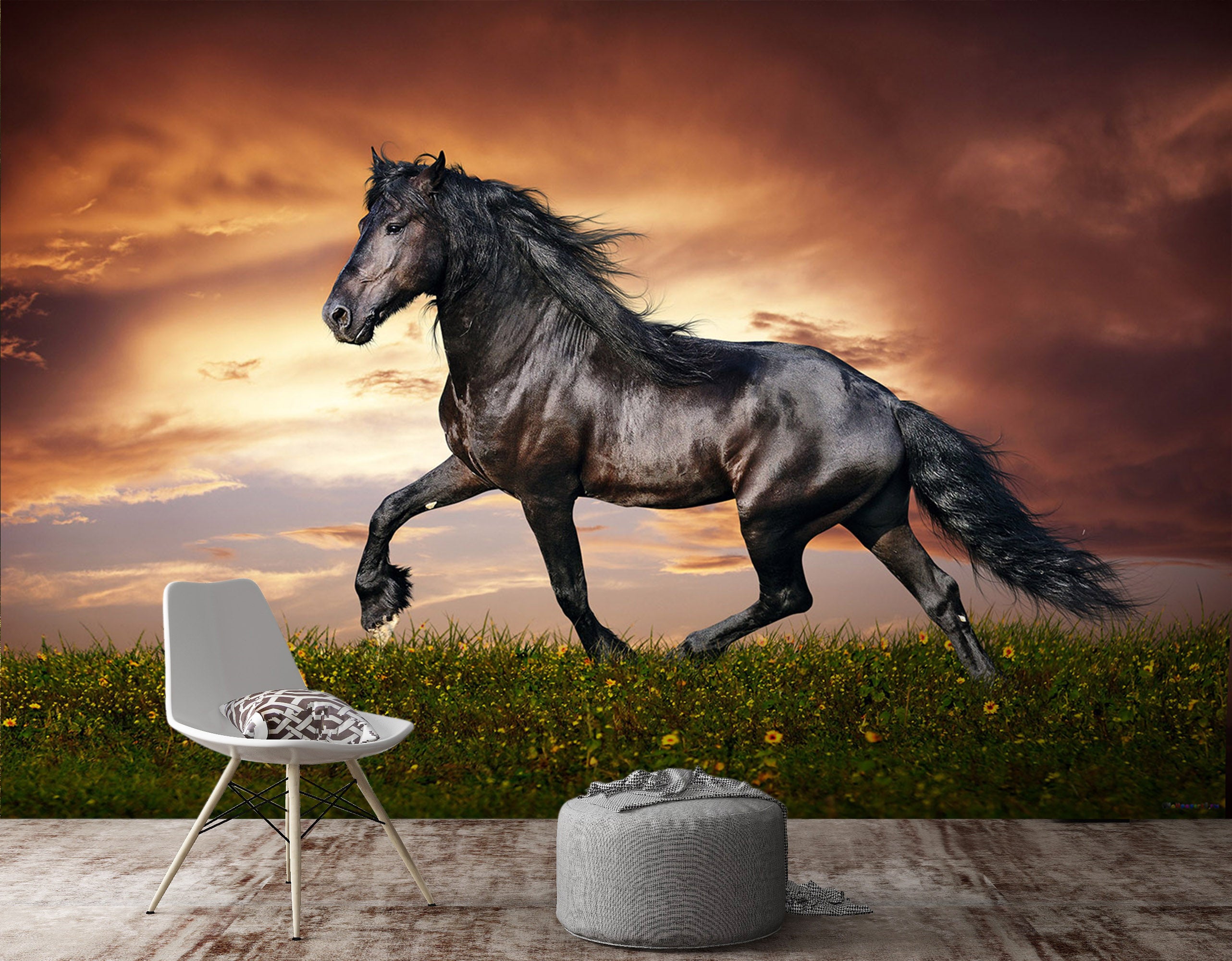 3D Strong Black Horse 305 Wall Murals