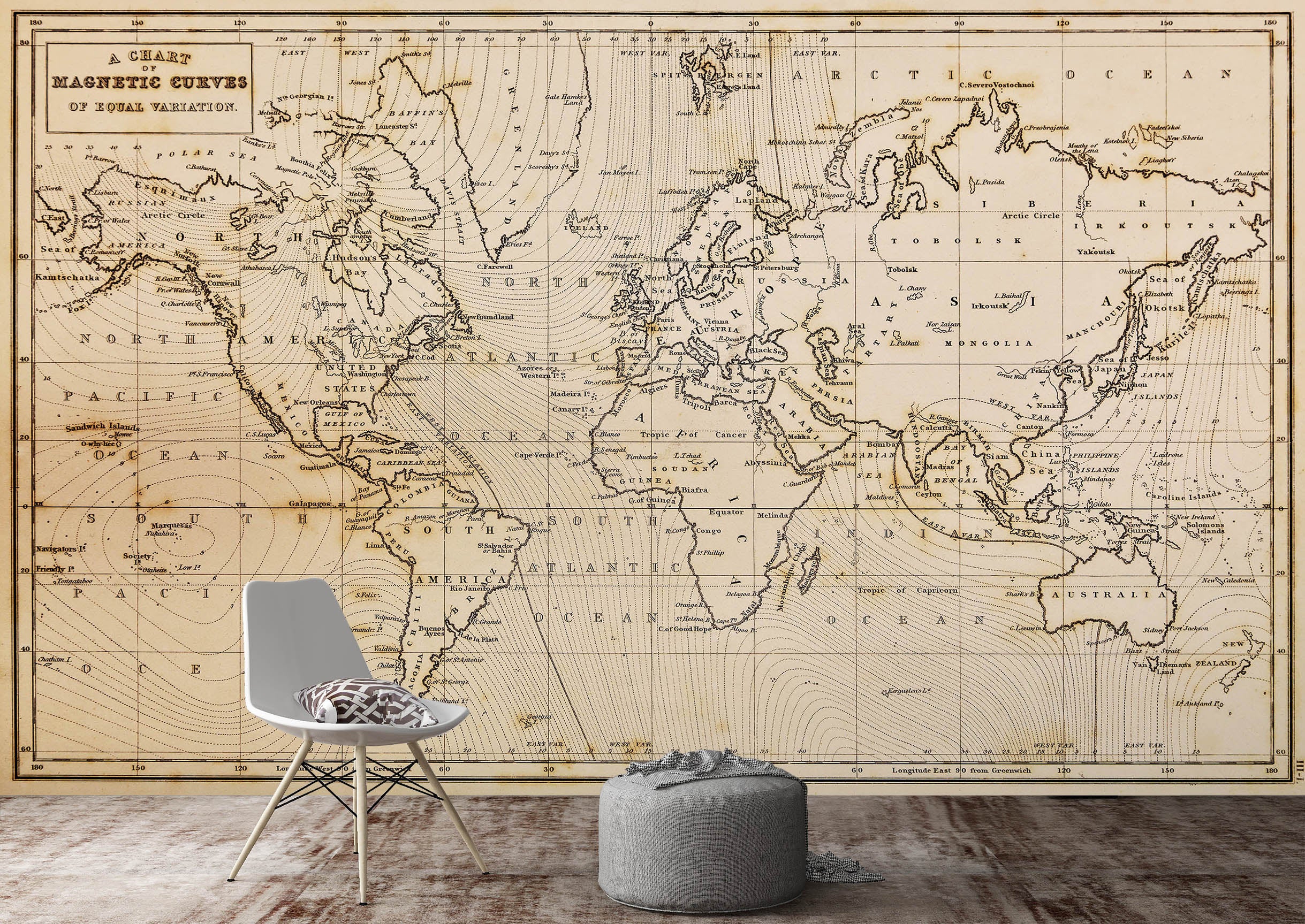 3D World Line 2032 World Map Wall Murals