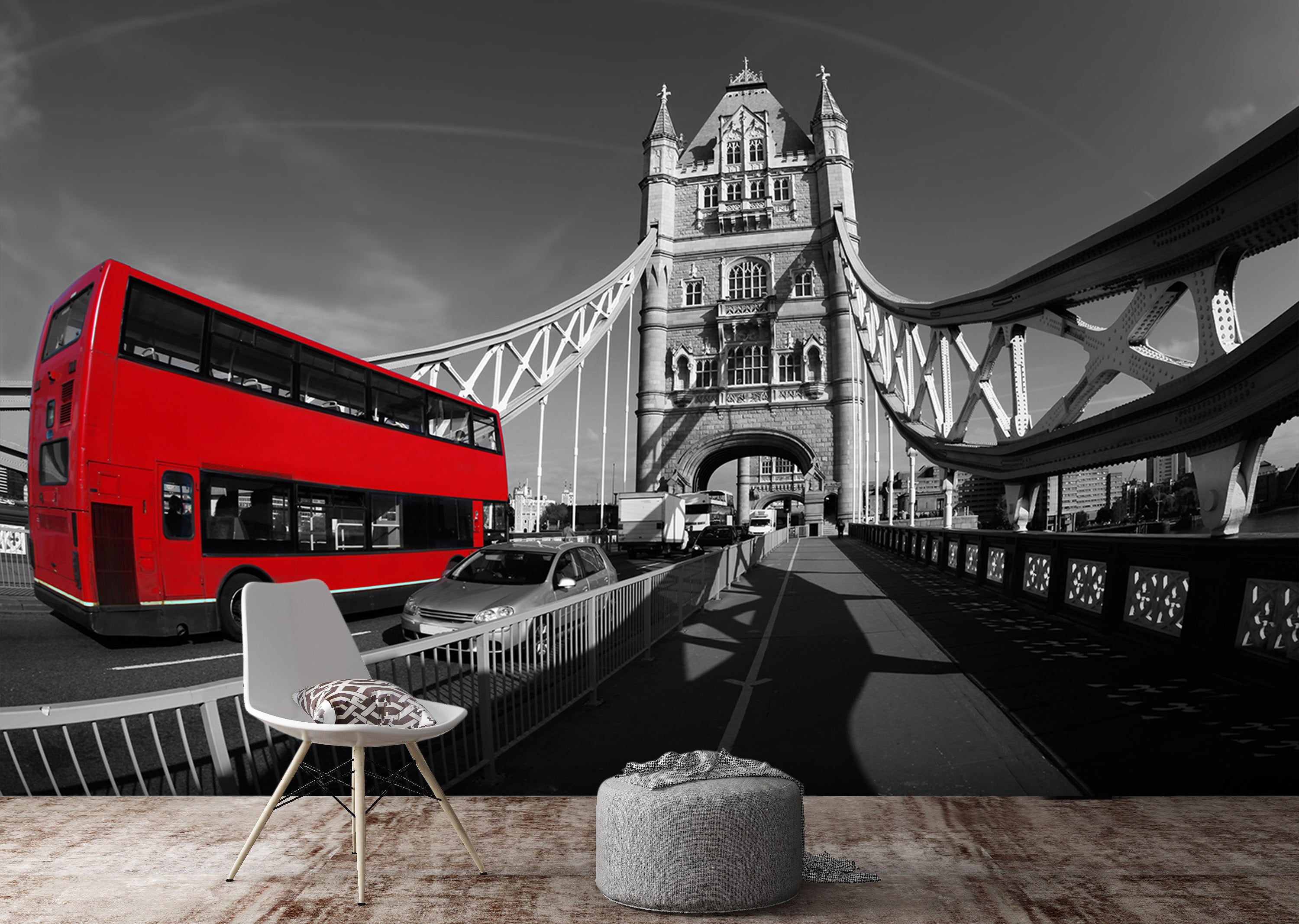 3D Red Bus Bridge 072 Vehicle Wall Murals