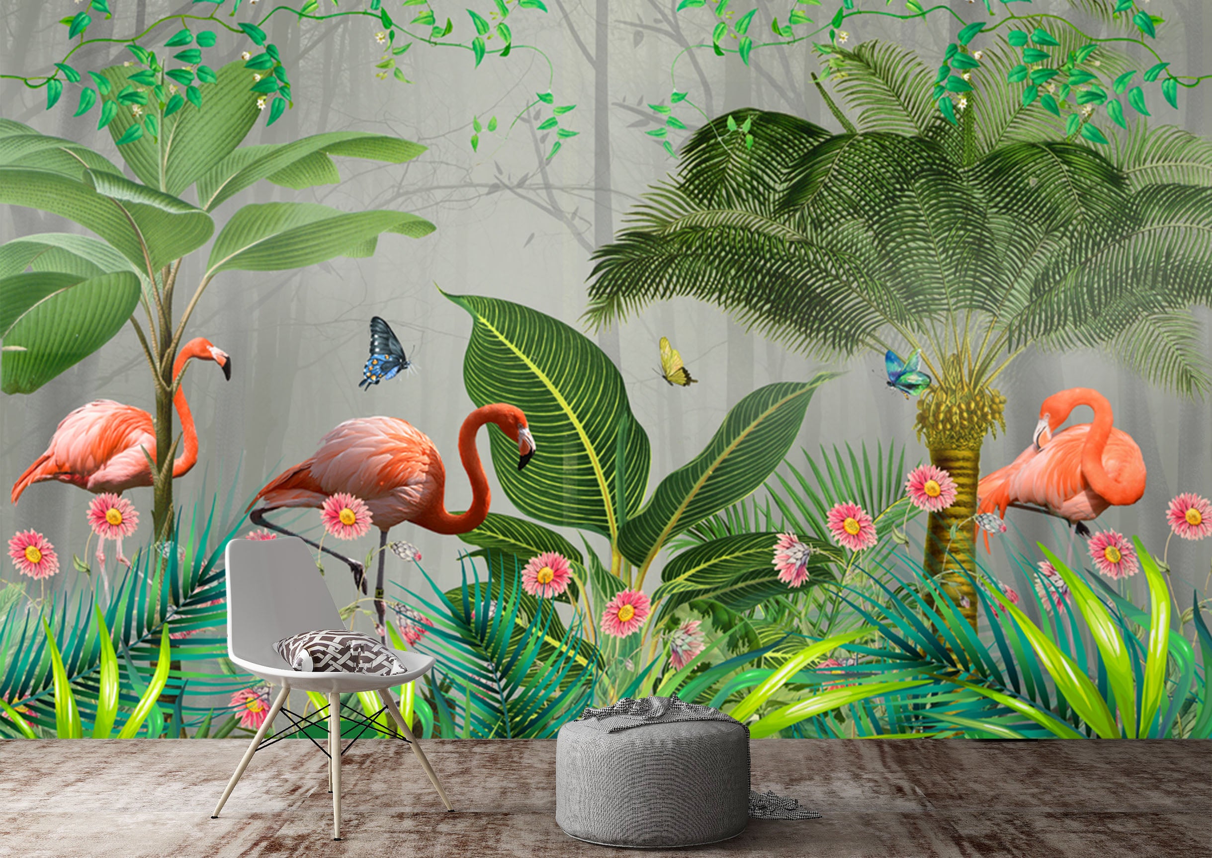 3D Flamingo Butterfly 1535 Wall Murals