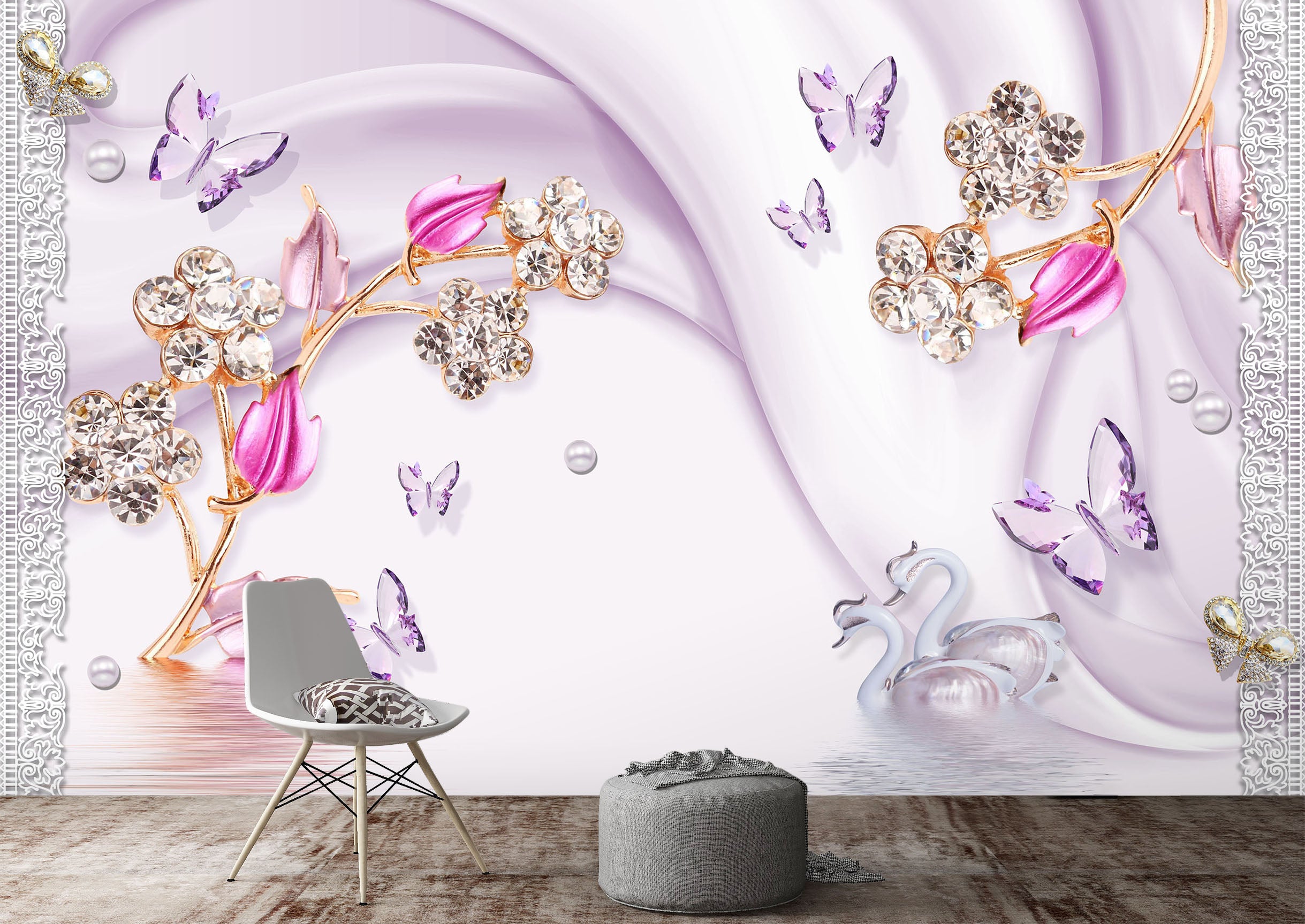 3D Pink Flowers 1528 Wall Murals