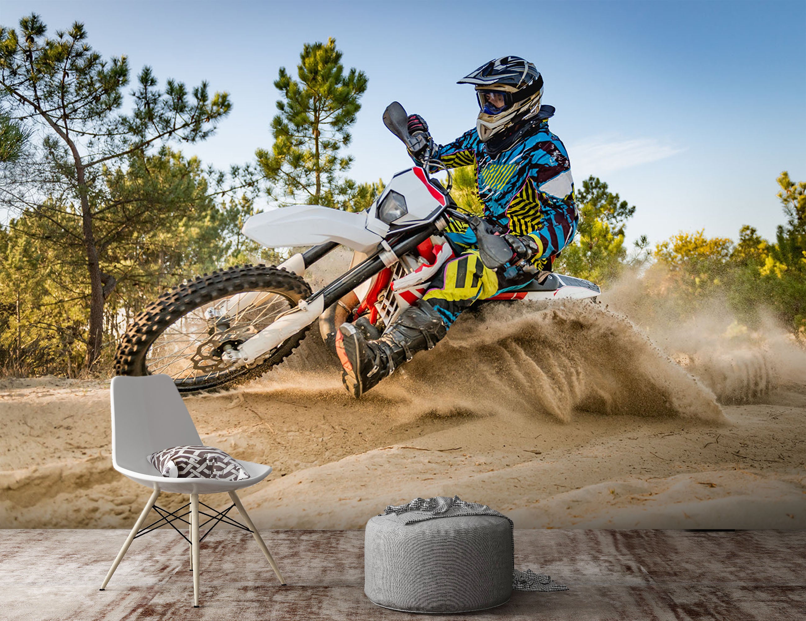 3D Parachuting Motorcycle 004 Vehicle Wall Murals