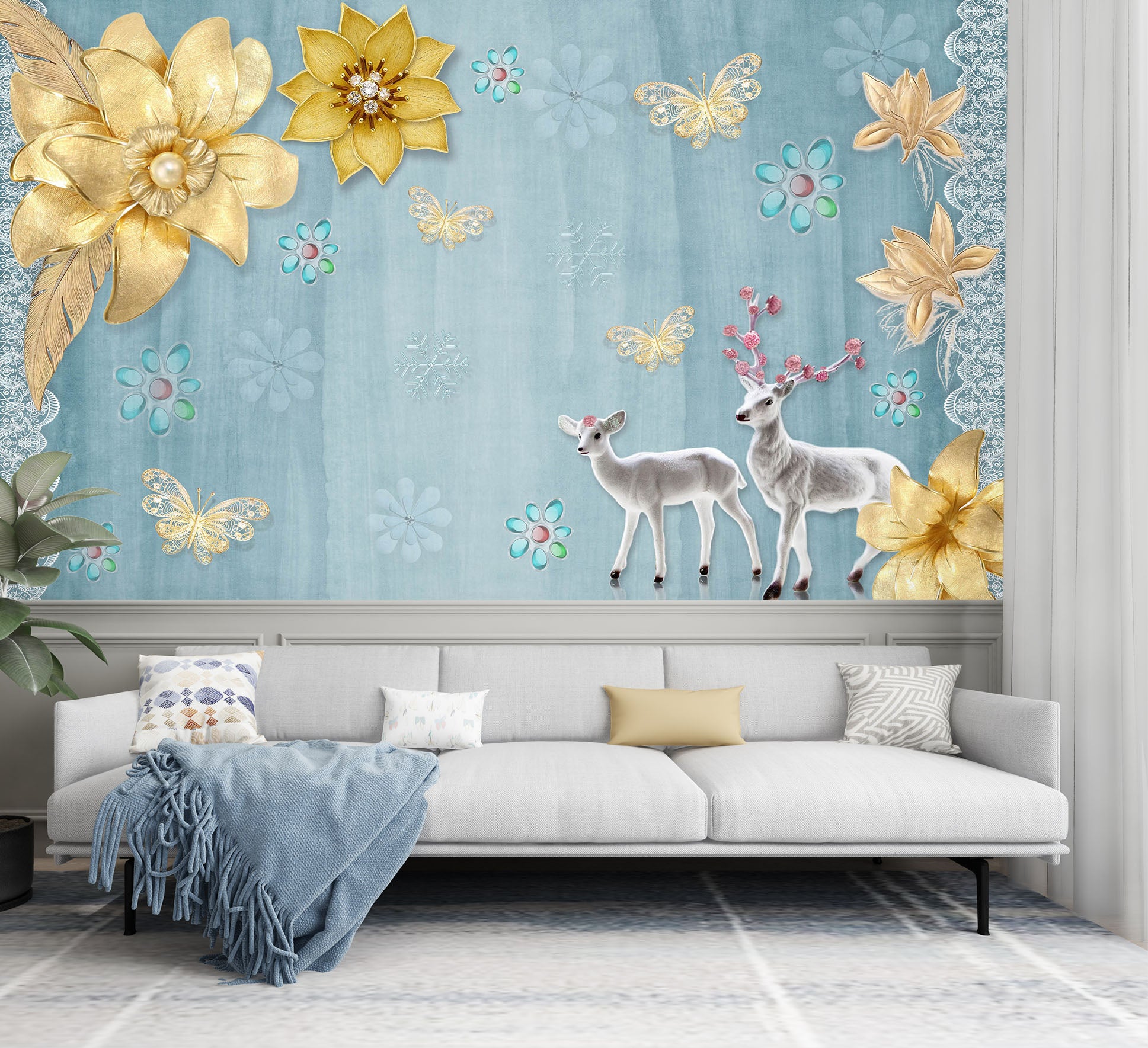 3D Yellow Flowers 1548 Wall Murals