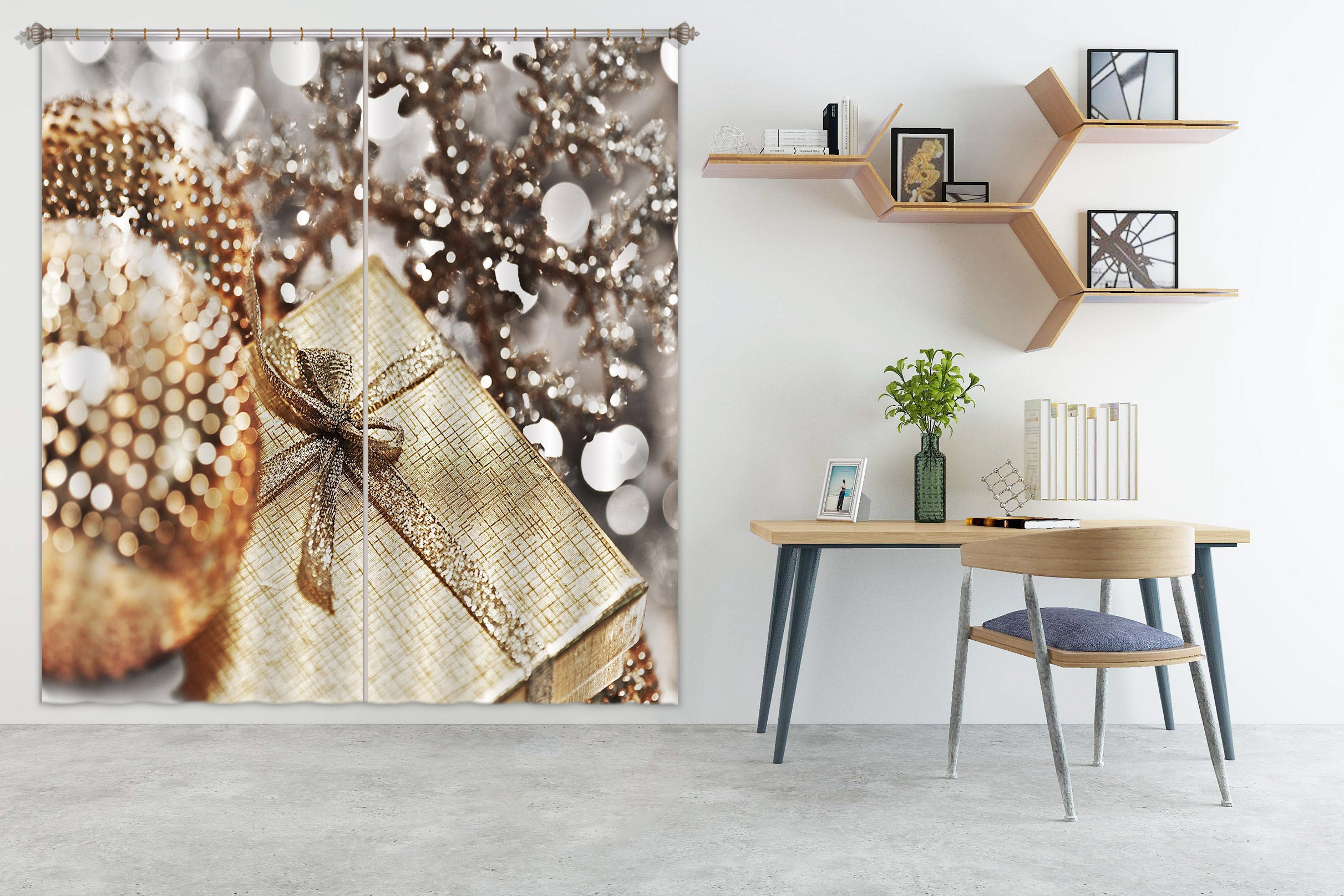 3D Gift Box Snowflake 53056 Christmas Curtains Drapes Xmas