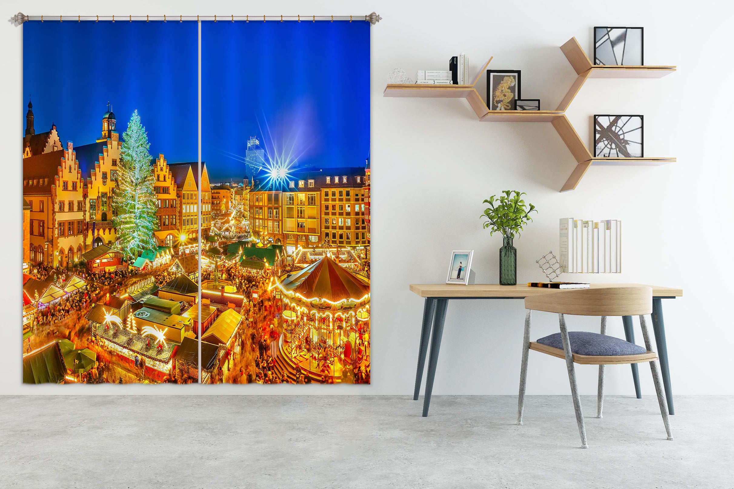3D Golden House 53085 Christmas Curtains Drapes Xmas