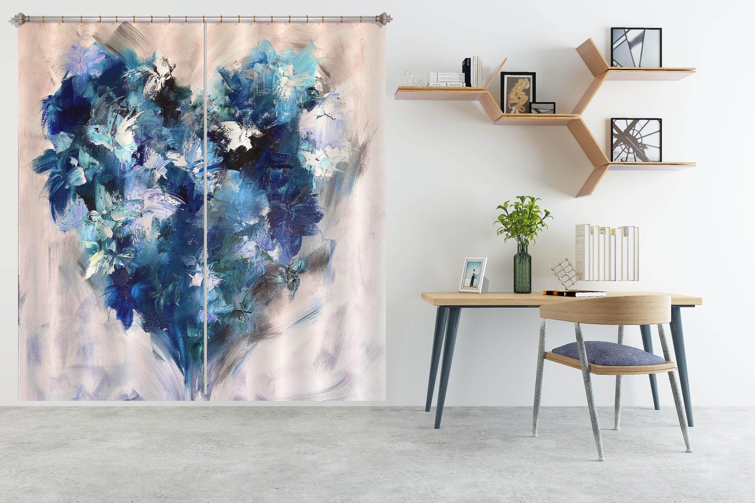3D Blue Love Flower 3010 Skromova Marina Curtain Curtains Drapes