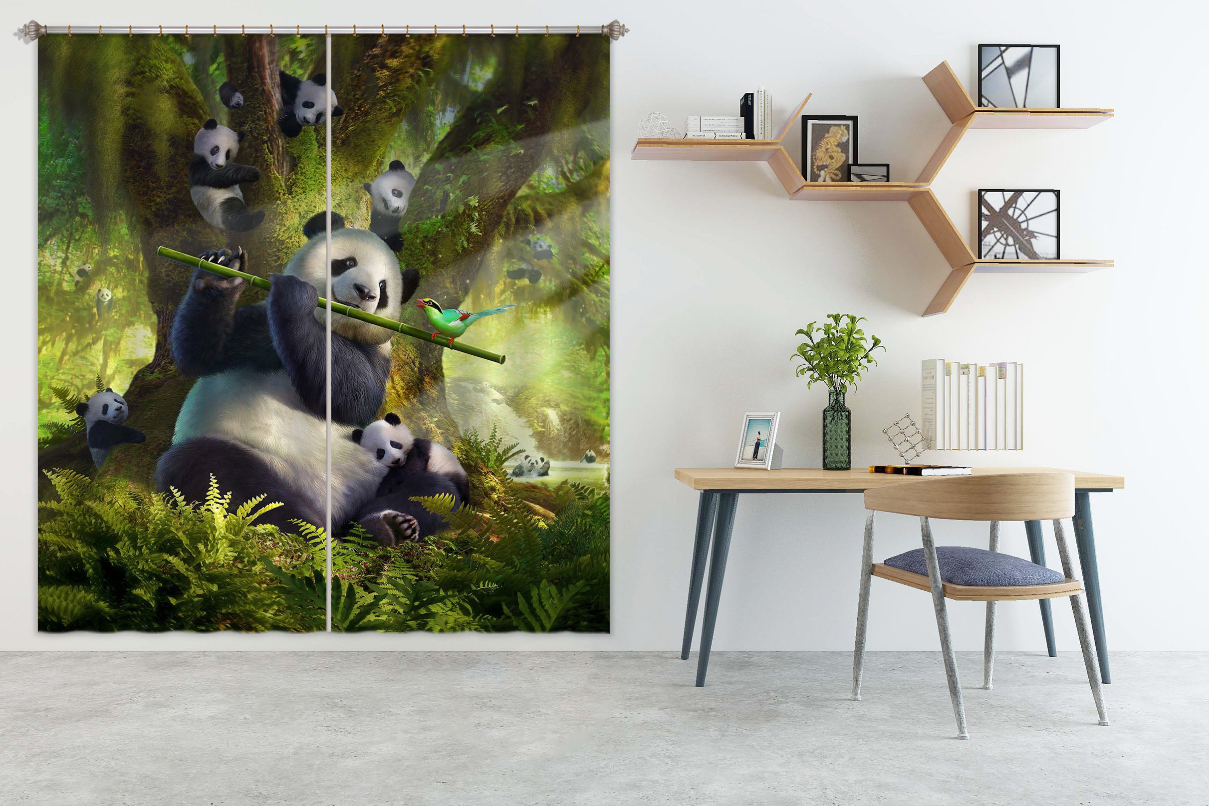 3D Panda Bear 045 Jerry LoFaro Curtain Curtains Drapes
