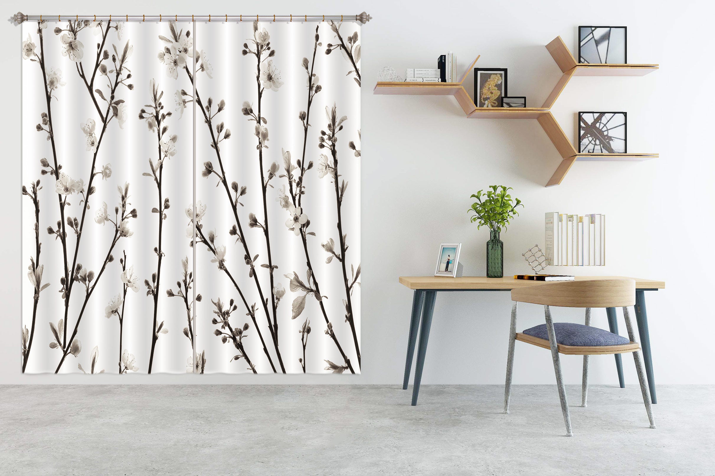 3D White Flower Branch 6503 Assaf Frank Curtain Curtains Drapes