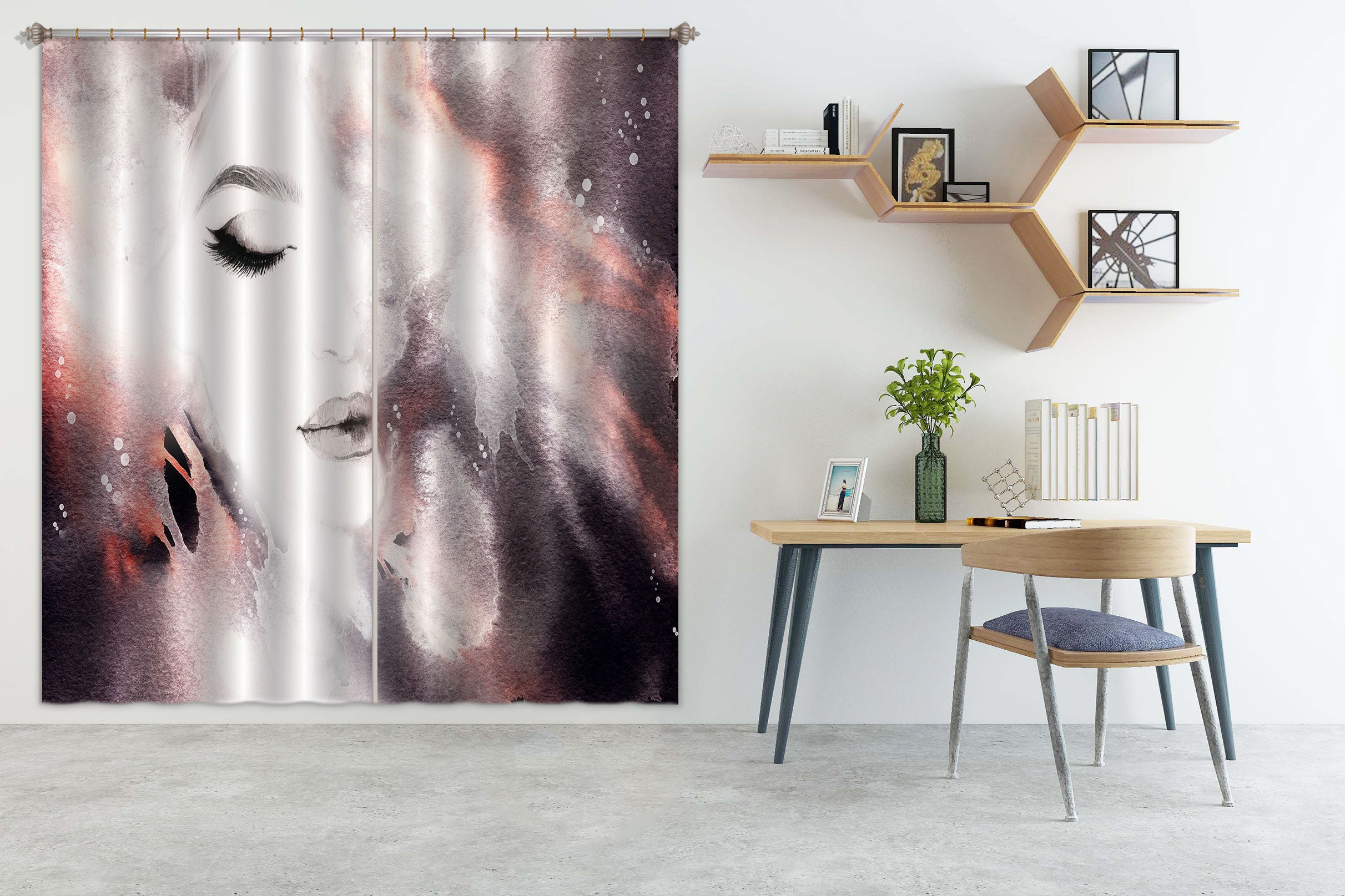 3D Pink Hair Model 034 Curtains Drapes