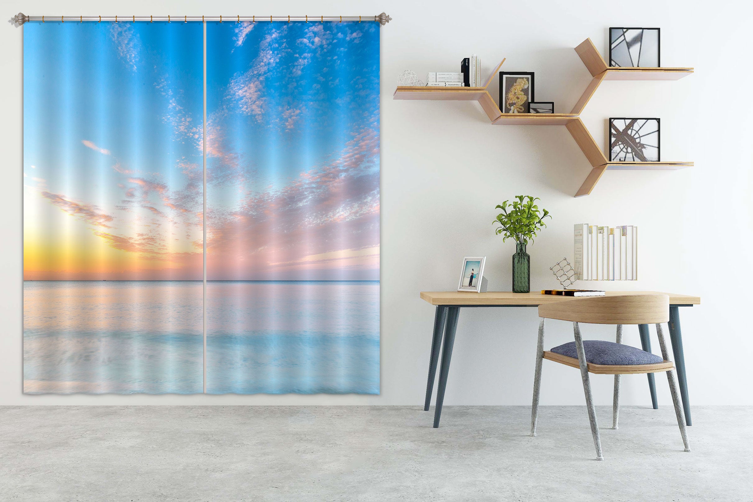 3D Sunset Sea Level 024 Assaf Frank Curtain Curtains Drapes