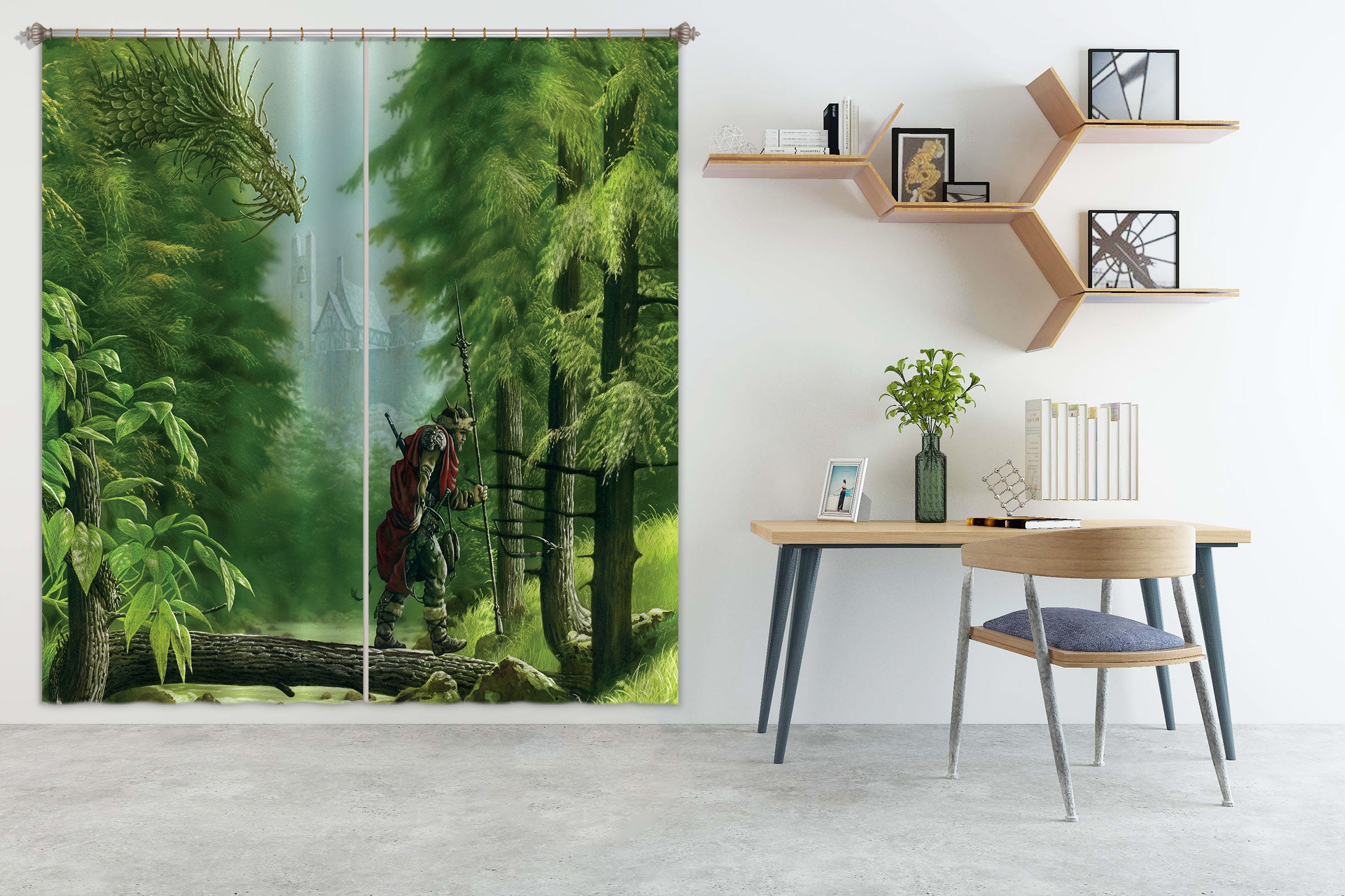 3D Forest Creek Bridge Soldier 7169 Ciruelo Curtain Curtains Drapes