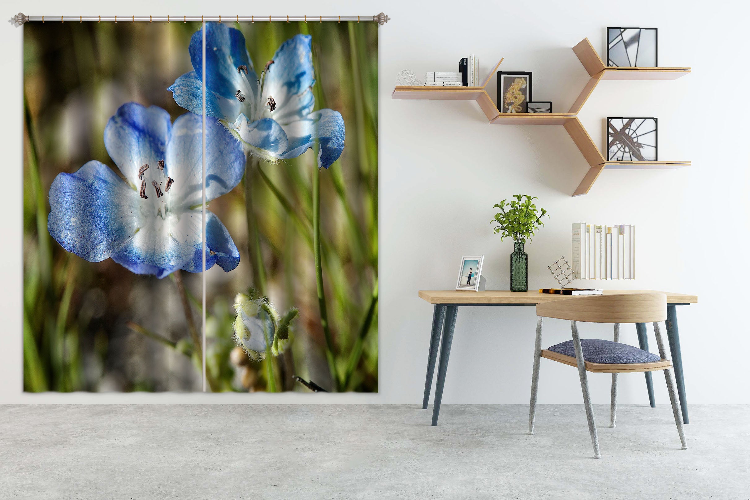 3D Blue Flowers 62136 Kathy Barefield Curtain Curtains Drapes