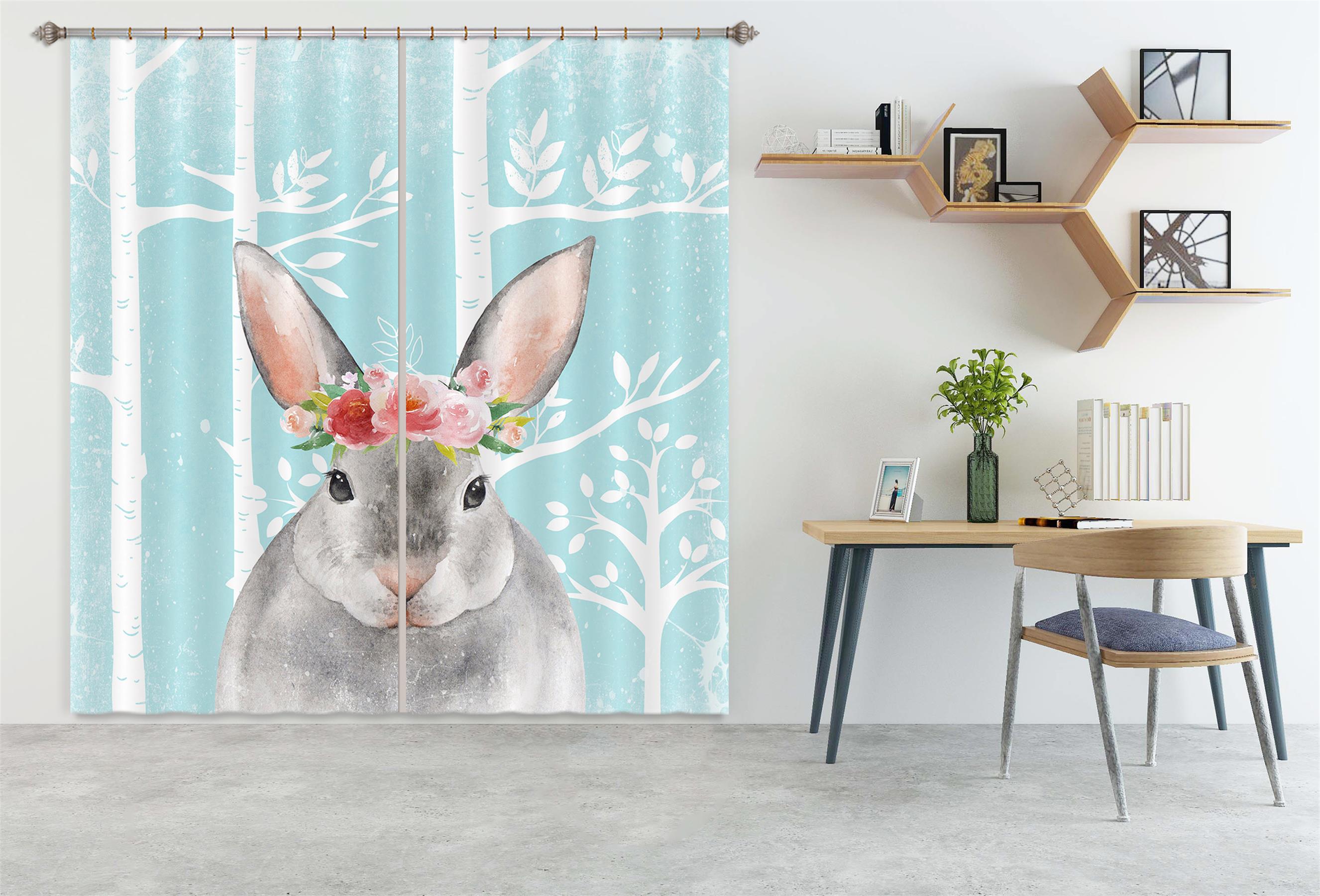 3D Rabbit Flower 168 Uta Naumann Curtain Curtains Drapes