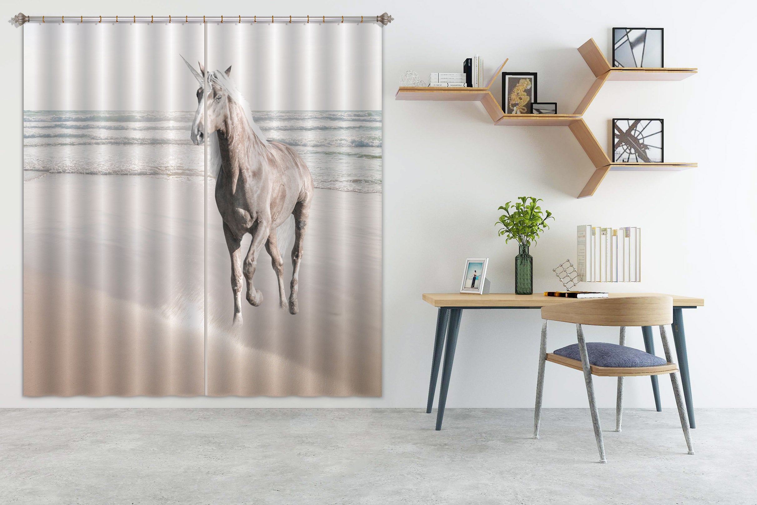 3D Beach Unicorn 001 Assaf Frank Curtain Curtains Drapes