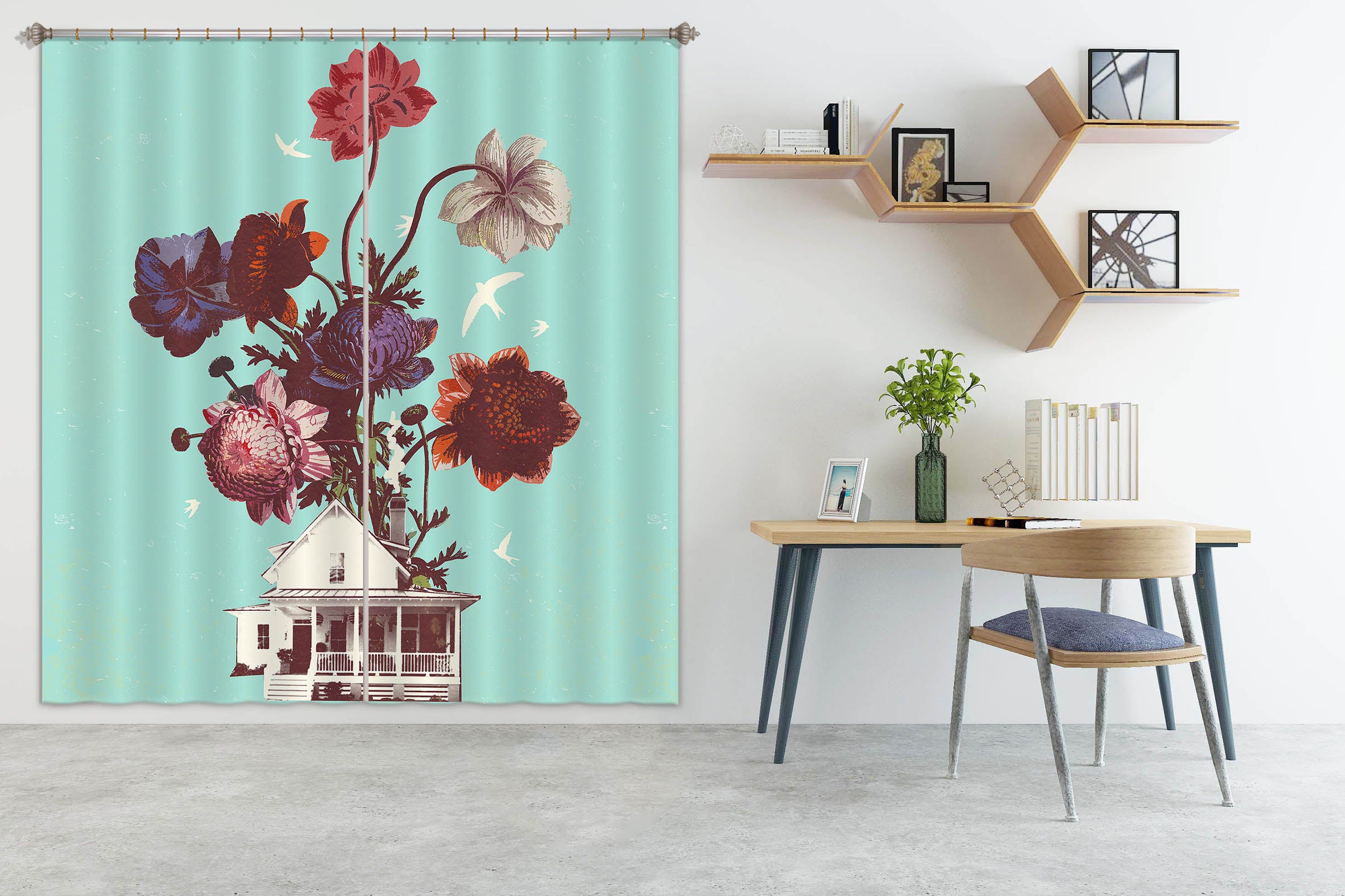 3D Flower Room 044 Showdeer Curtain Curtains Drapes