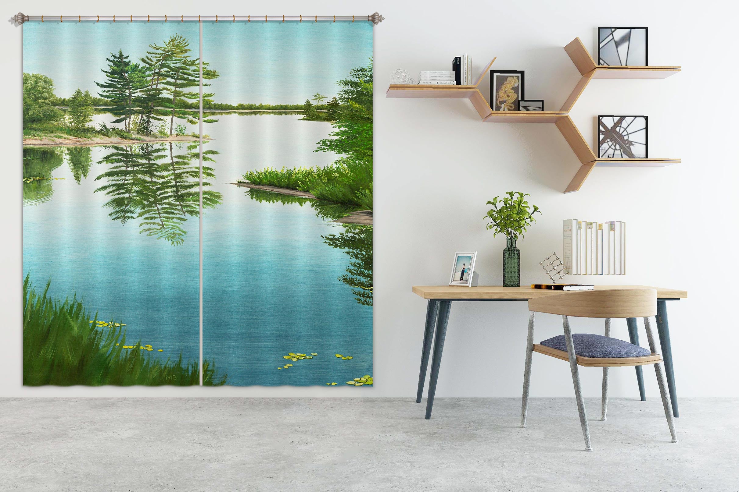 3D Lake Grass Tree 1716 Marina Zotova Curtain Curtains Drapes