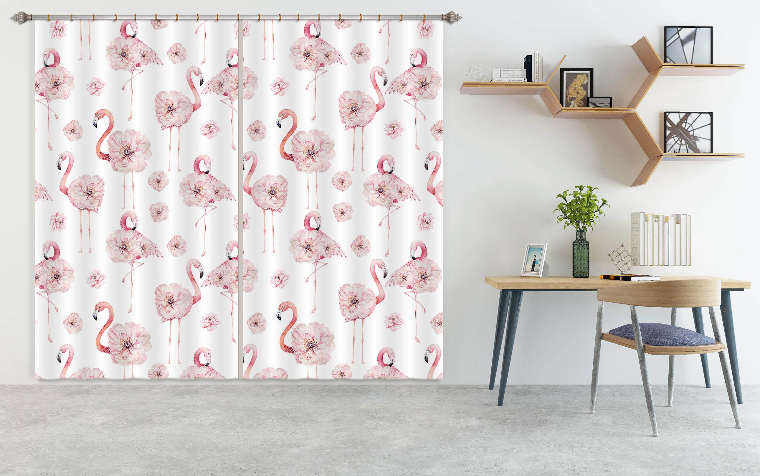3D Flamingo Flower 156 Uta Naumann Curtain Curtains Drapes