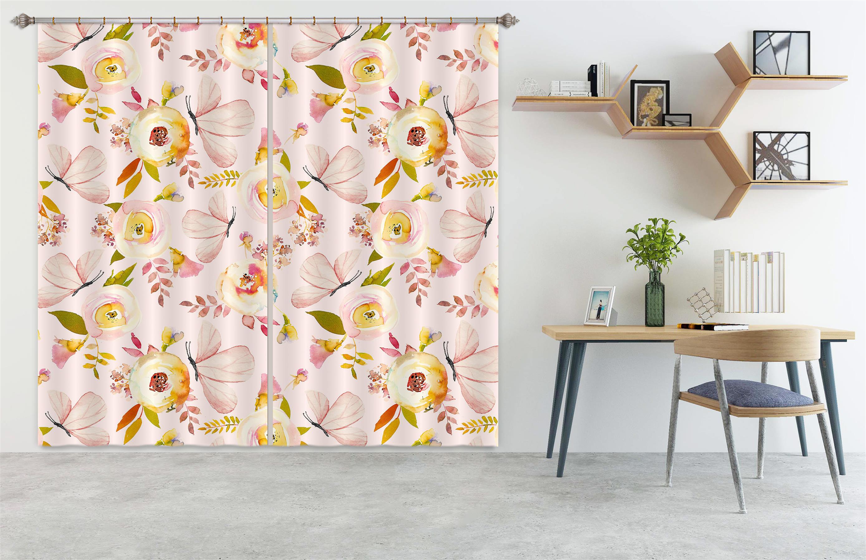 3D Pink Butterfly 242 Uta Naumann Curtain Curtains Drapes