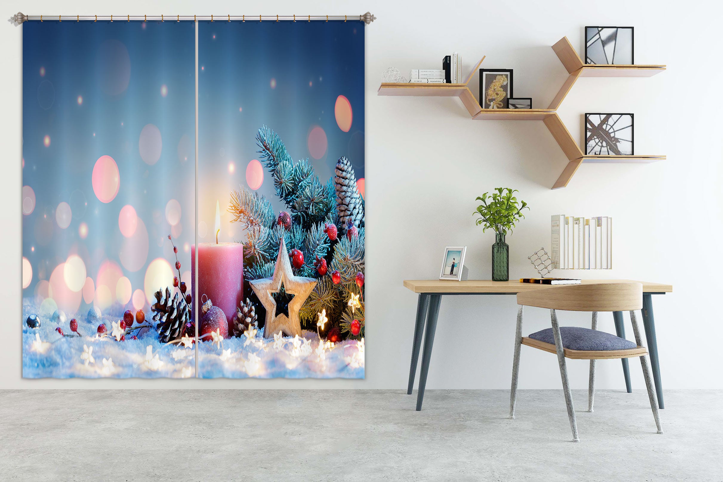 3D Candle Branches Five-Pointed Star 53105 Christmas Curtains Drapes Xmas