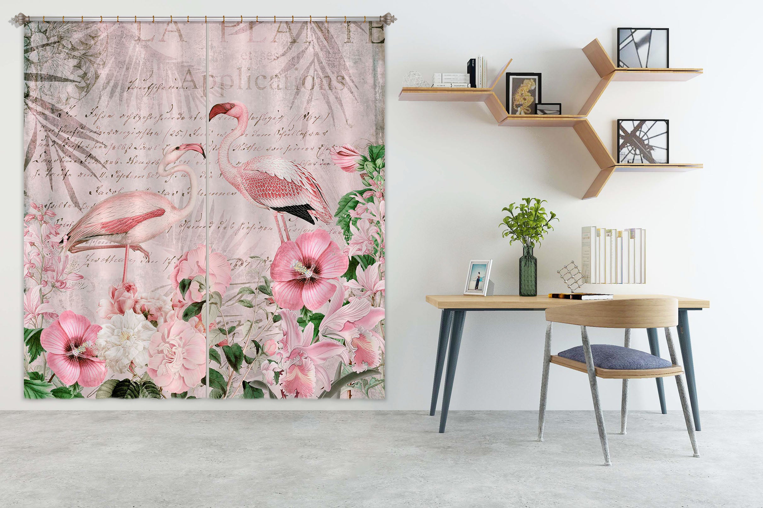 3D Flamingo Paradise 053 Andrea haase Curtain Curtains Drapes