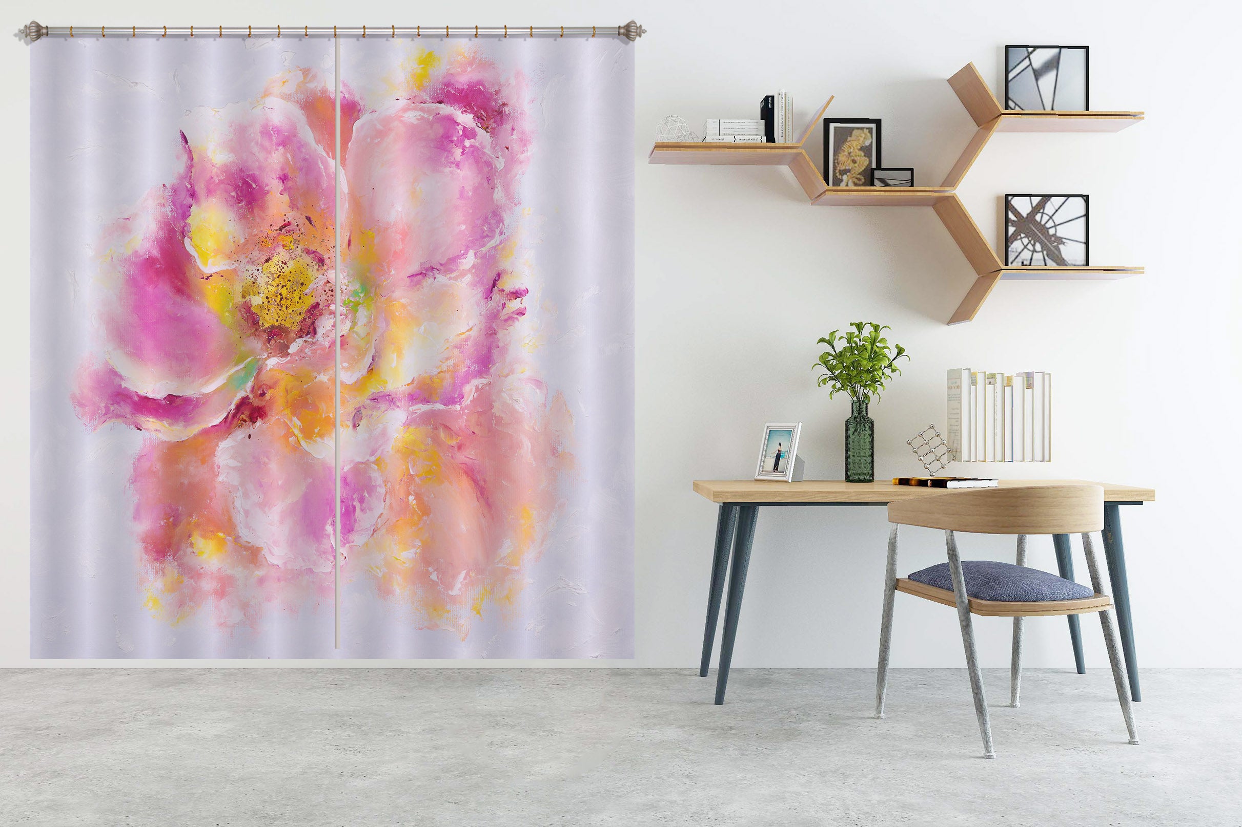 3D Watercolor Pink Flowers 2368 Skromova Marina Curtain Curtains Drapes
