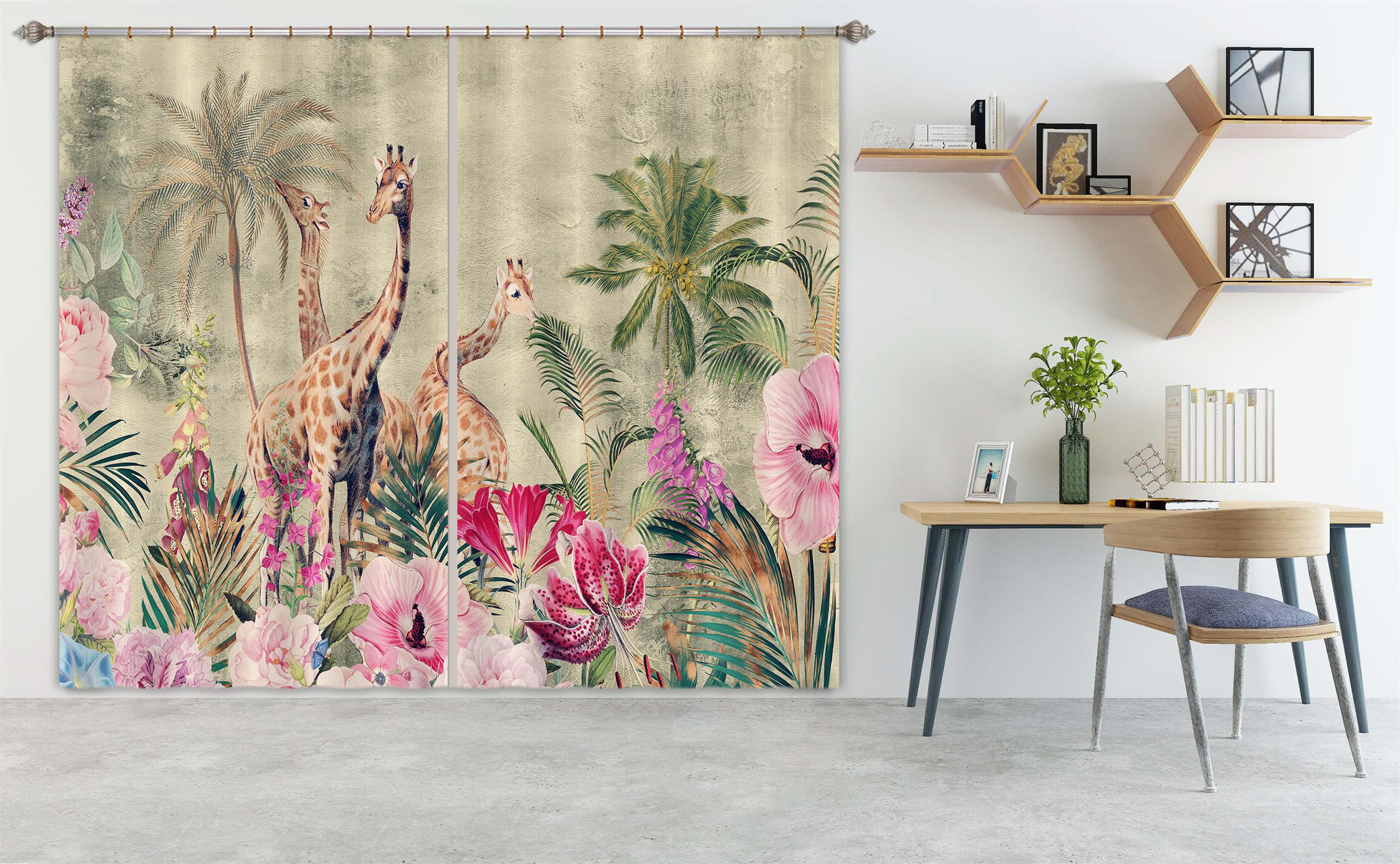 3D Giraffe Flower 203 Uta Naumann Curtain Curtains Drapes