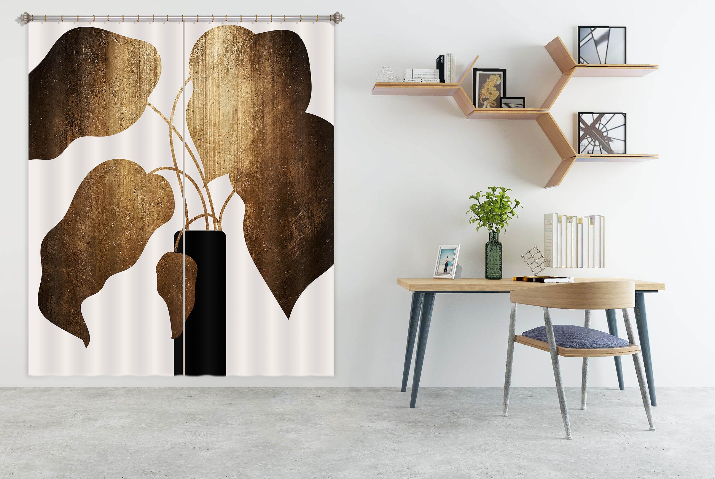 3D Black Leaves 1002 Boris Draschoff Curtain Curtains Drapes