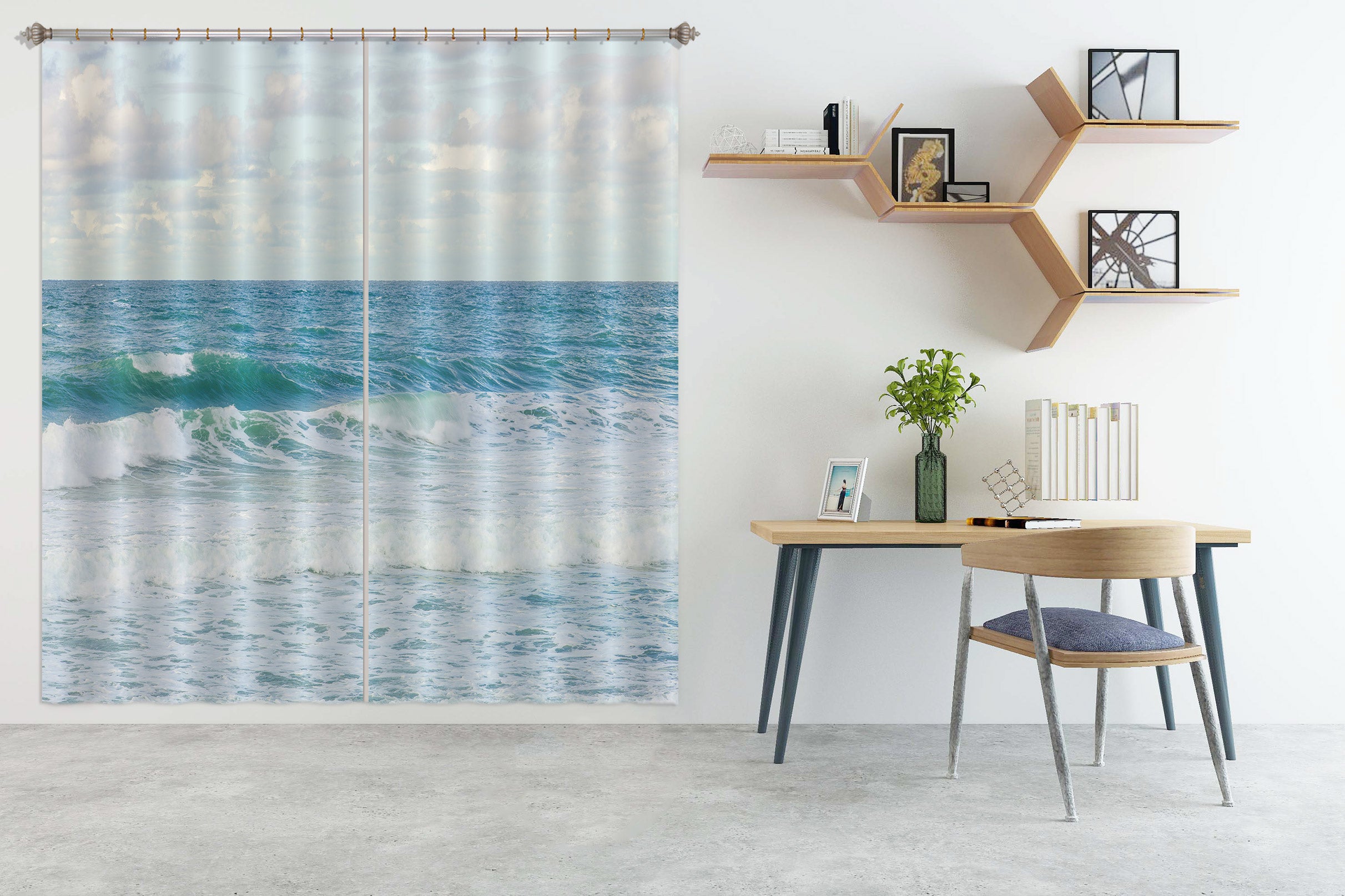 3D Blue Ocean 6527 Assaf Frank Curtain Curtains Drapes