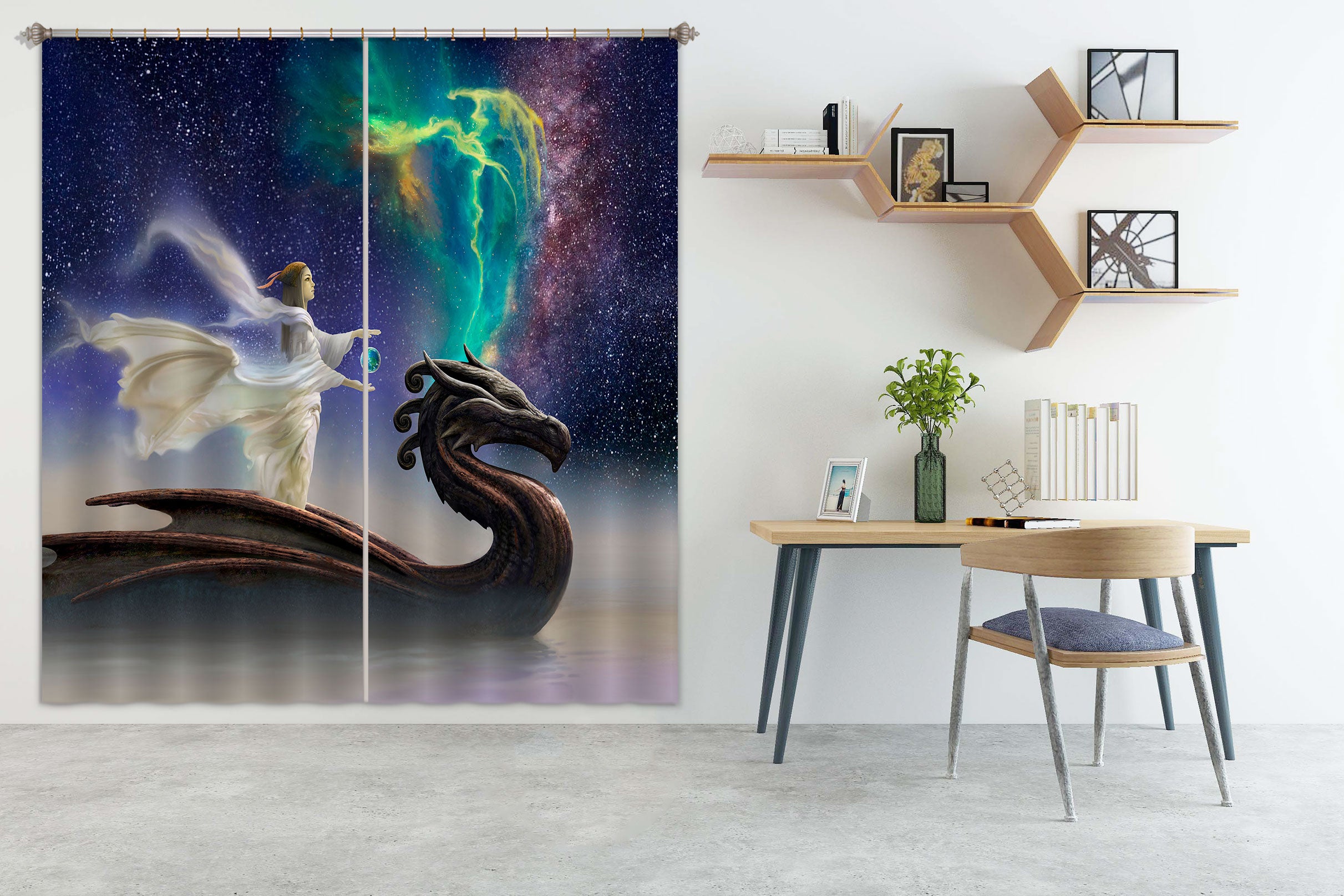 3D Starry Sky Dragon 8029 Ciruelo Curtain Curtains Drapes