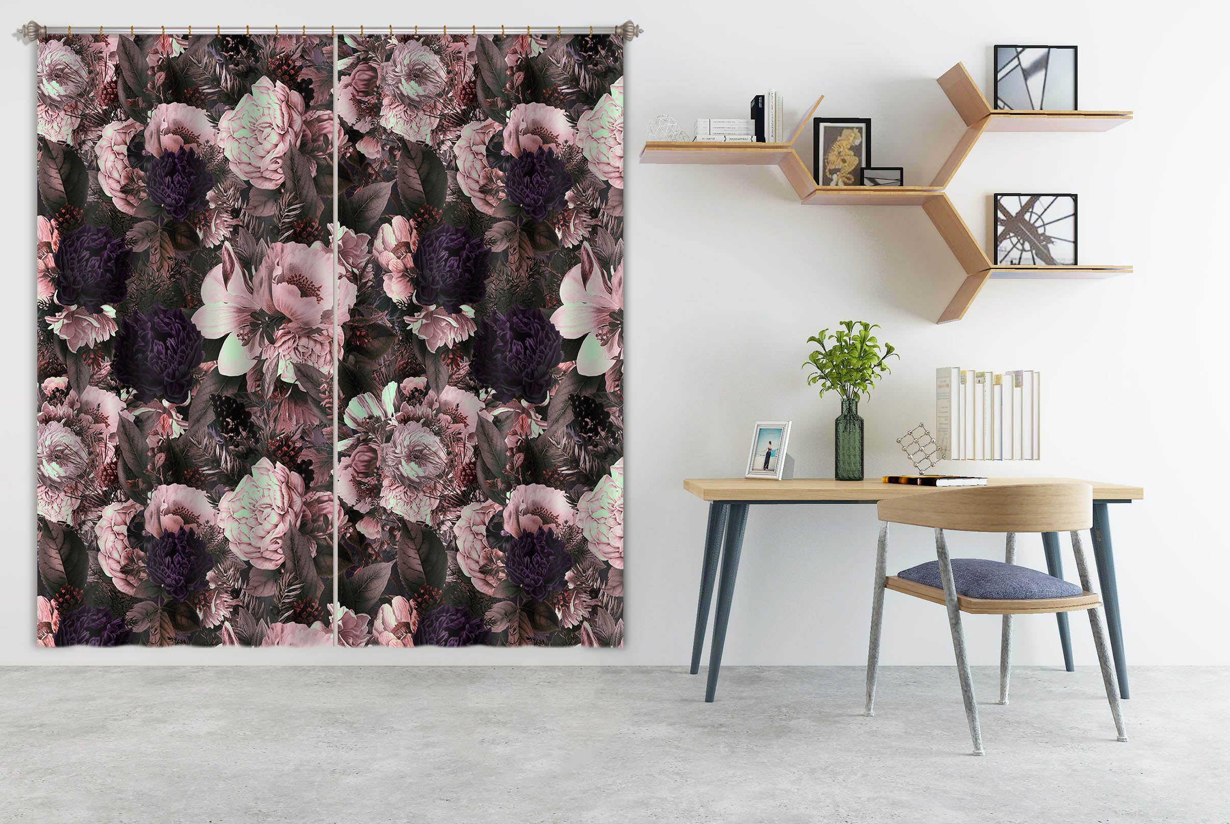 3D Pink Rose 170 Uta Naumann Curtain Curtains Drapes